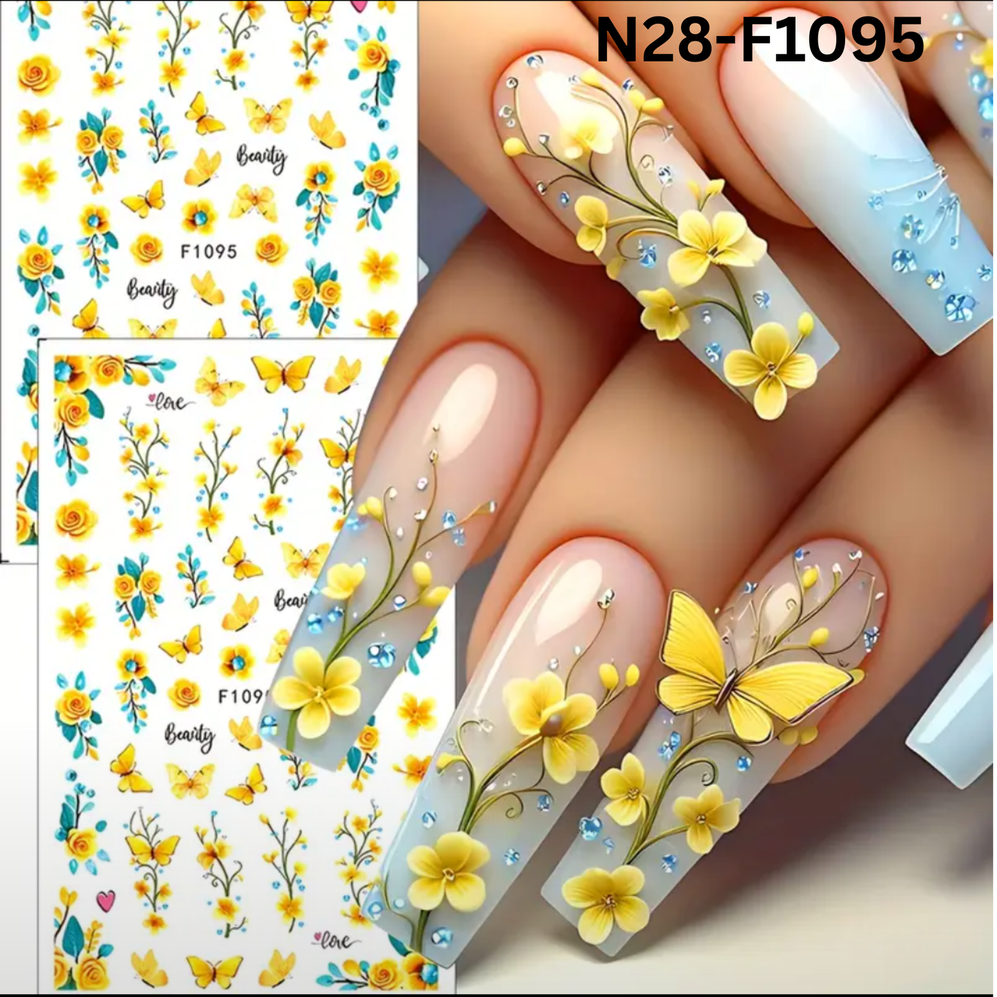 Spring/Summer Yellow Butterfly and Flower Nail Stickers Nail Self-Adhesive Decoration Tools Nail Decoration Accessories