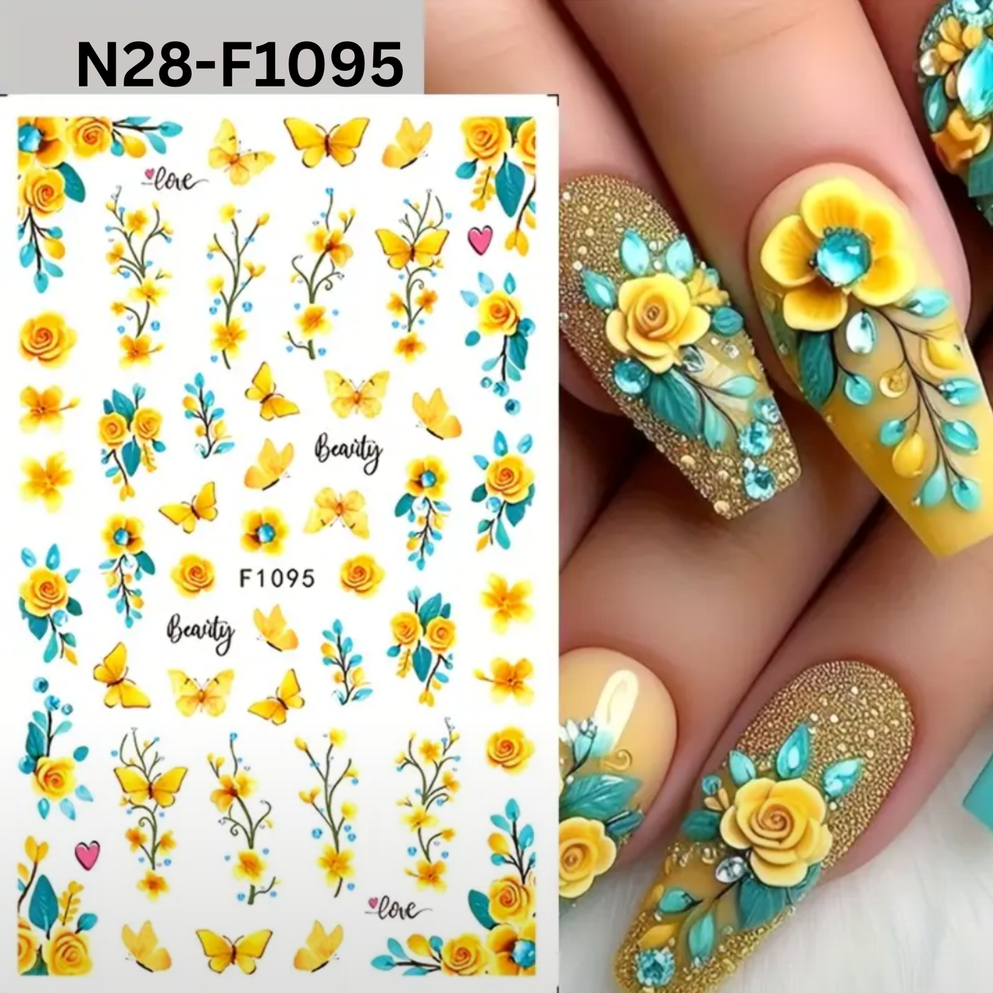 Spring/Summer Yellow Butterfly and Flower Nail Stickers Nail Self-Adhesive Decoration Tools Nail Decoration Accessories