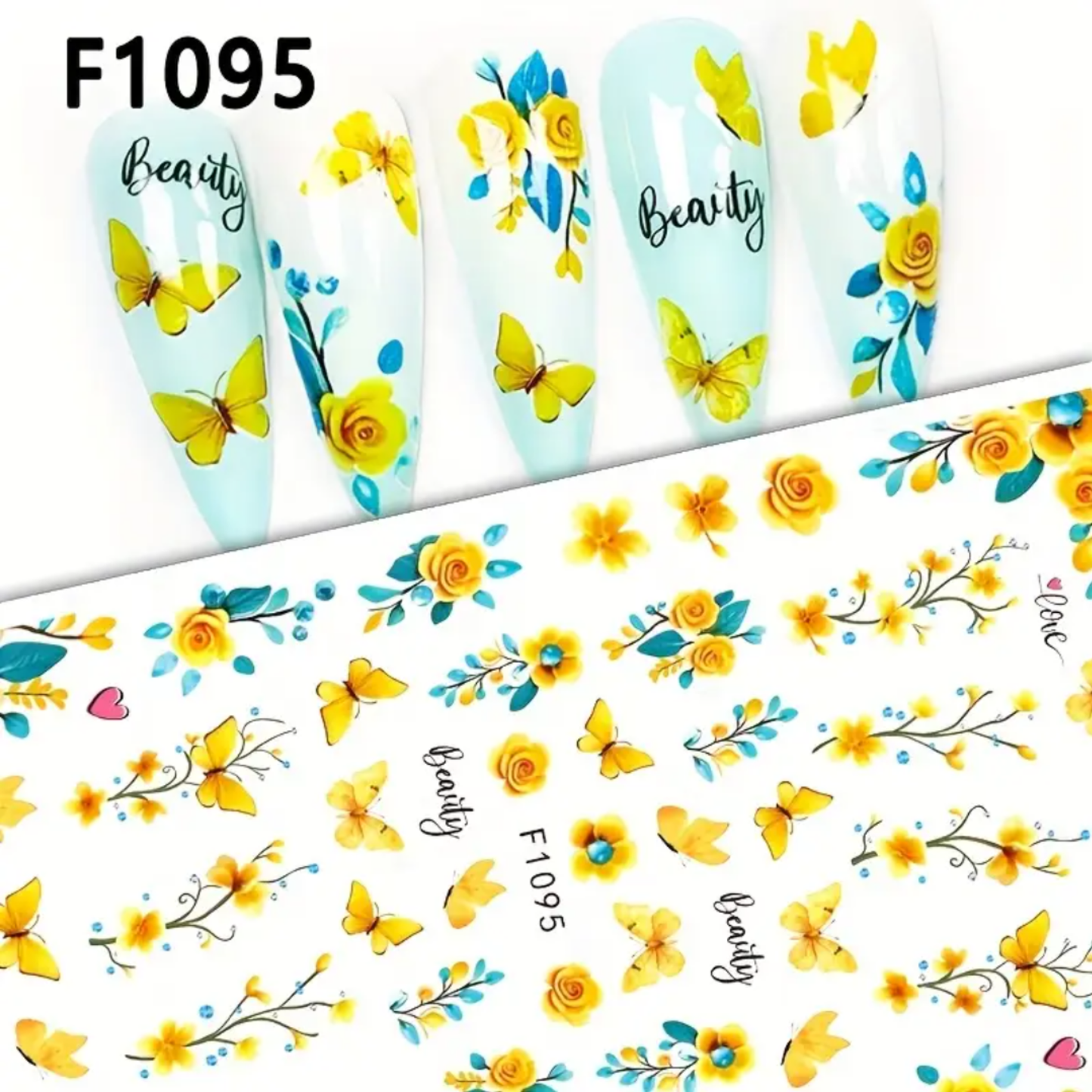 Spring/Summer Yellow Butterfly and Flower Nail Stickers Nail Self-Adhesive Decoration Tools Nail Decoration Accessories