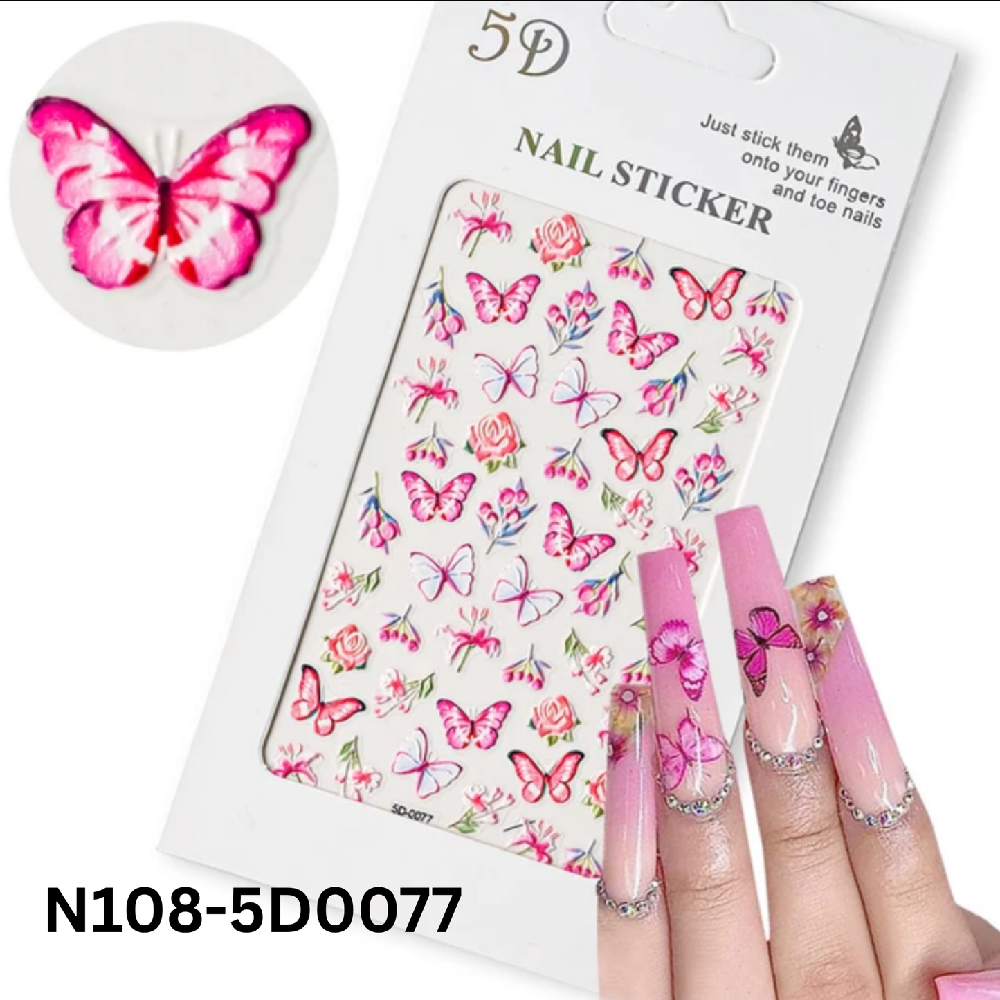 Embossed 5D Butterfly Flower Nail Stickers ā Self-Adhesive Nail Decals