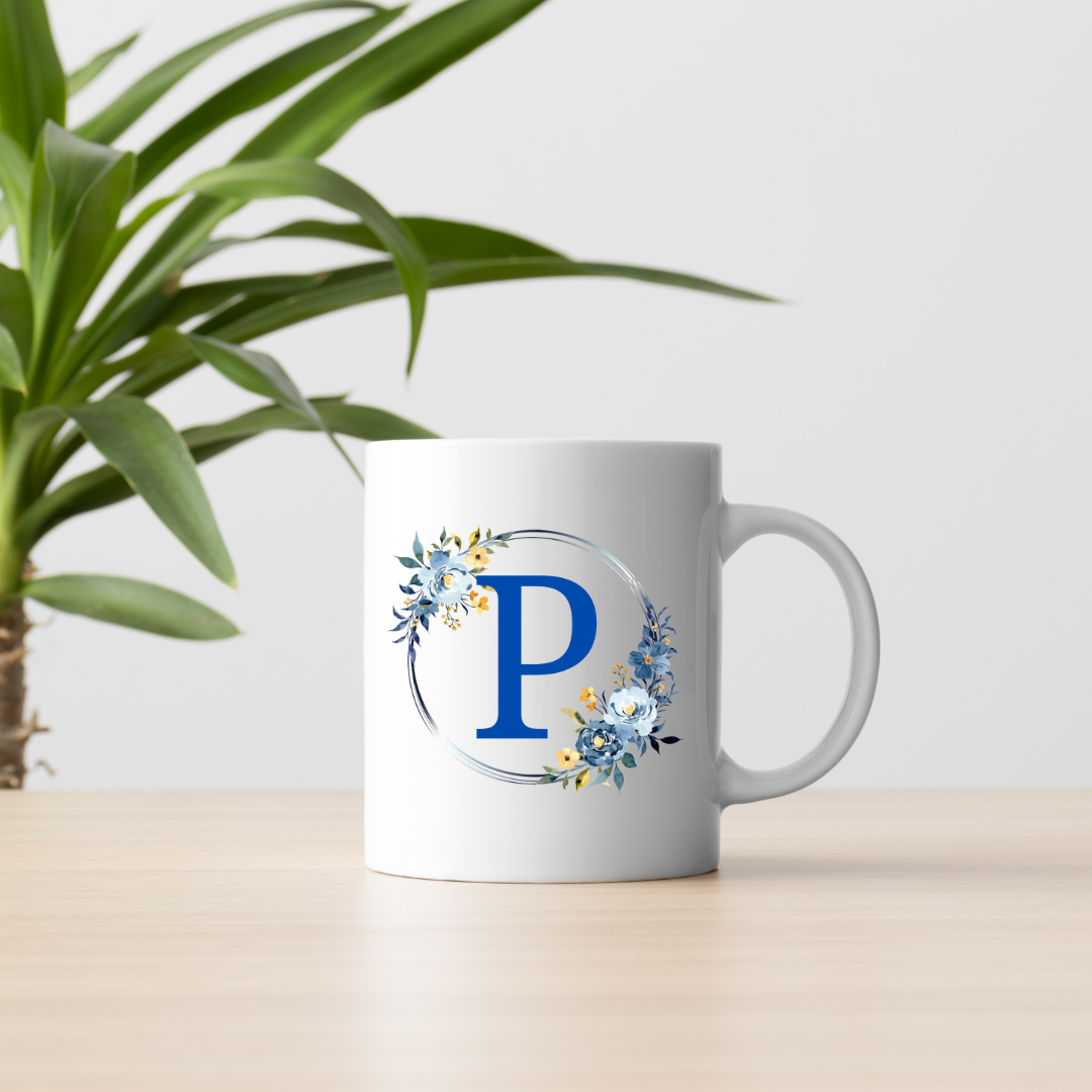 Floral Letter Mug A-Z - Personalized Monogram Coffee Cup, Gift Mug, Girlfriend Boyfriend Gift, Artisan Handmade Coffee Cup, Gifts Personalized Coffee Mug, Mug for Men Women, mug gift for her best friend tumbler