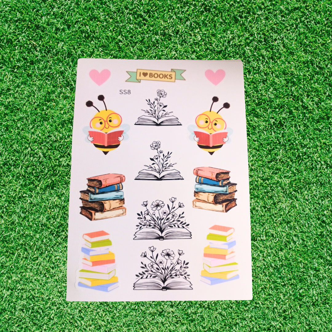 I Love Books Handmade School & Book-Themed Vinyl Sticker Sheets