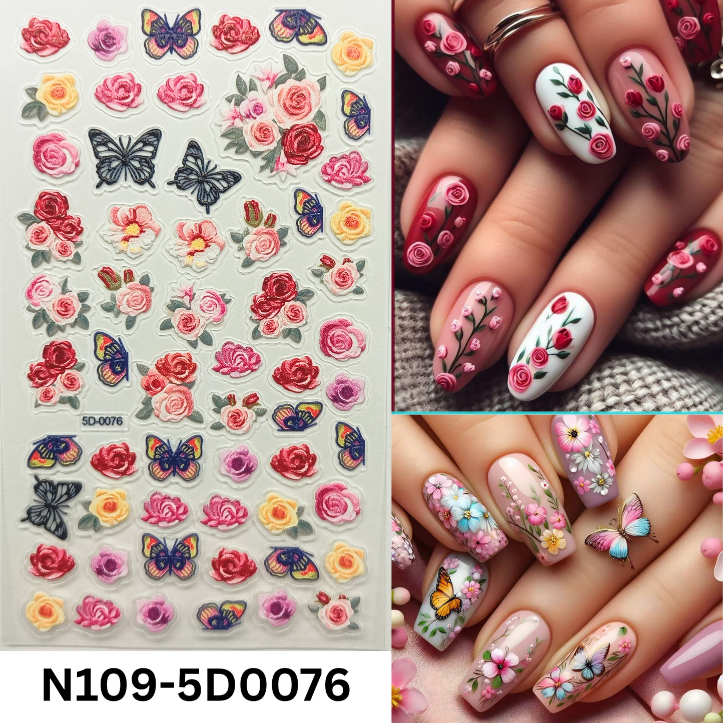 Realistic Butterfly & Floral Nail Art Stickers ā 5D Design for Unique Nails