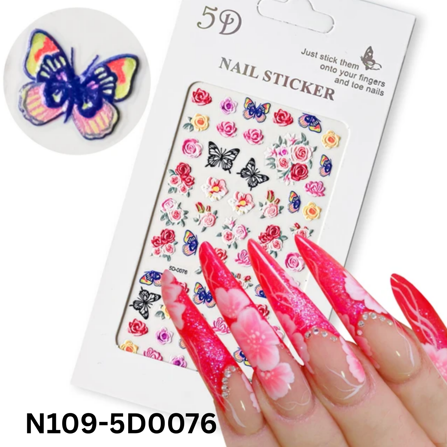 Realistic Butterfly & Floral Nail Art Stickers ā 5D Design for Unique Nails