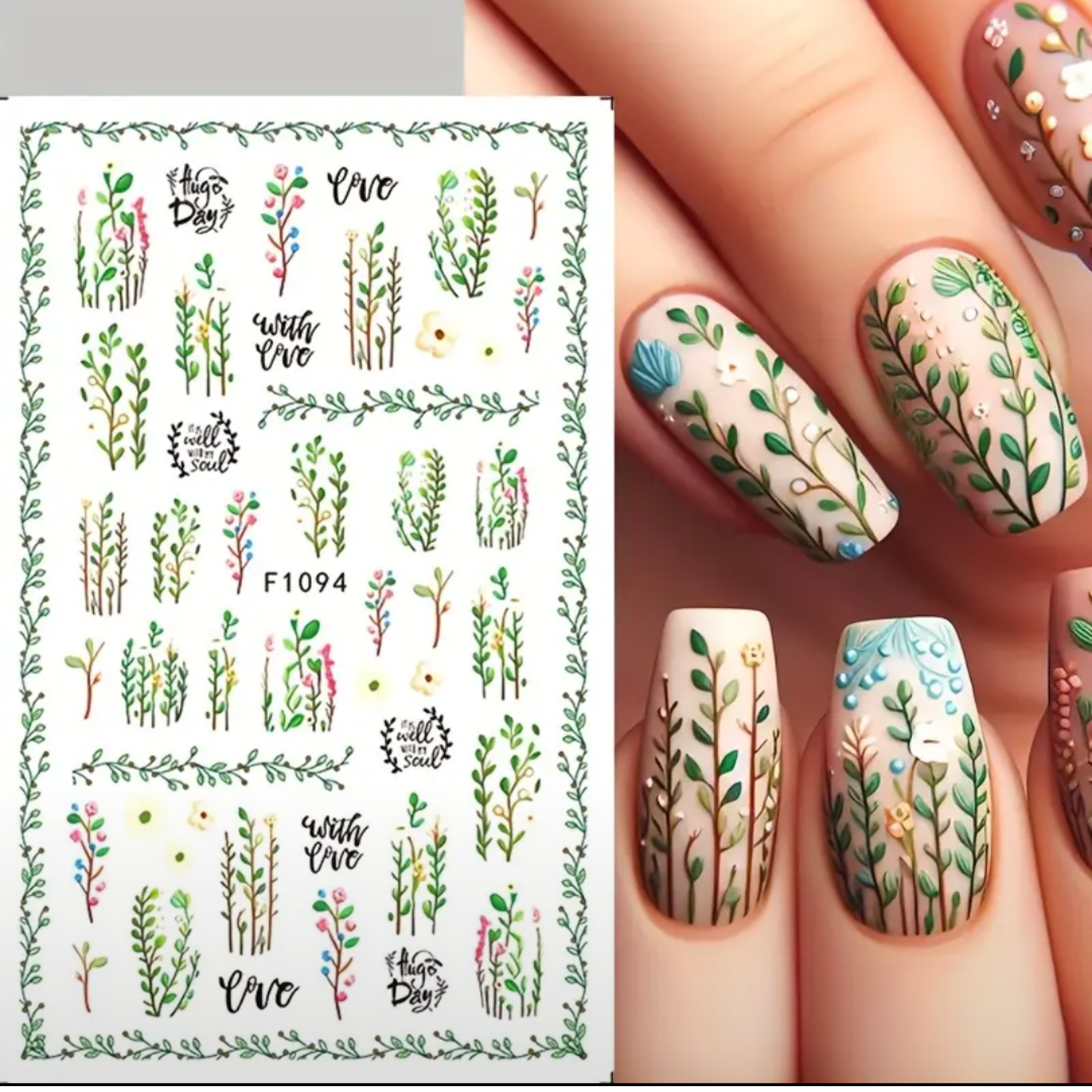 3D Tropical Summer Nail Art Stickers, lossy Self-Adhesive Single-Use Plastic Decals for Manicure Decorations