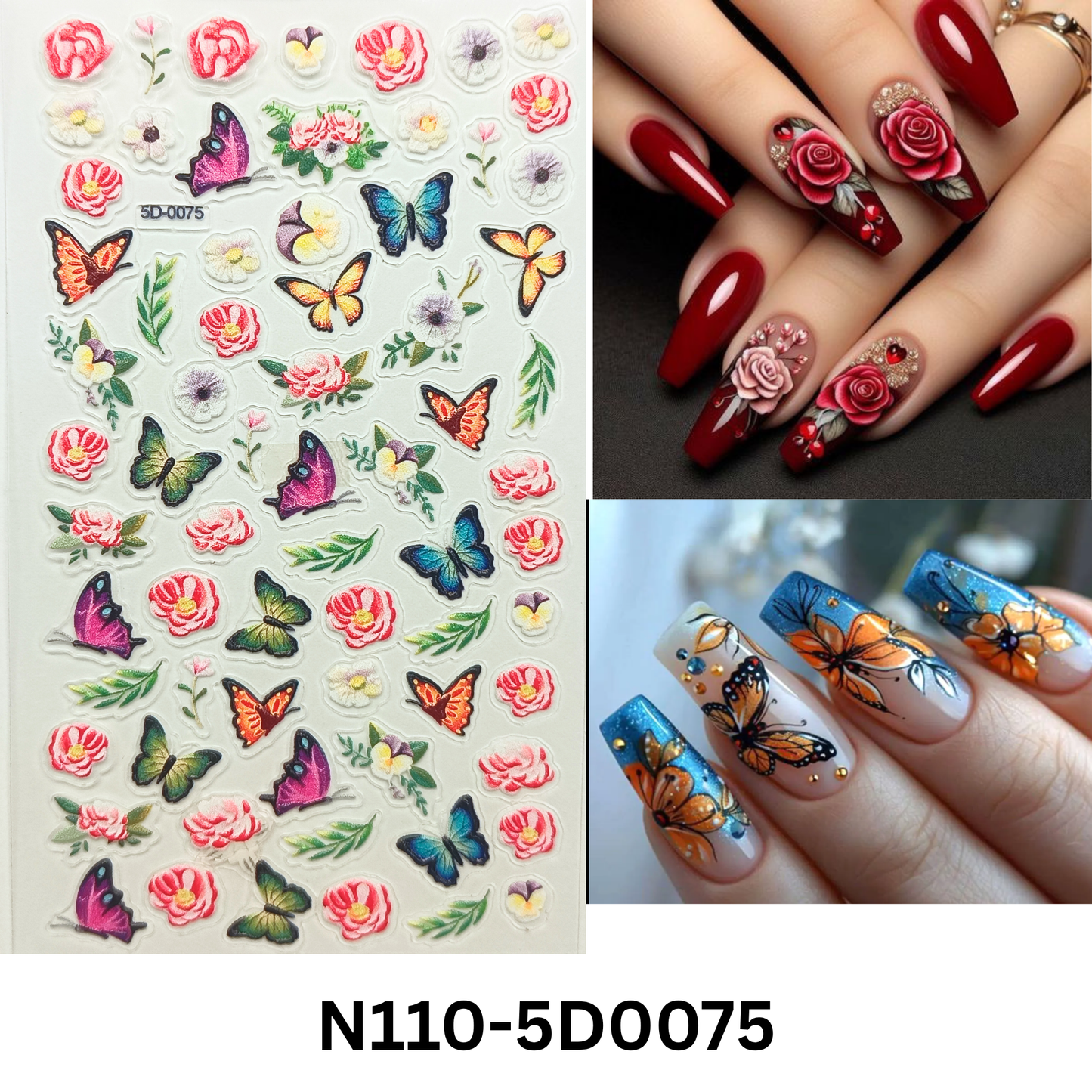 5D Nail Art Stickers ā Butterfly and Bloom Designs for Manicure