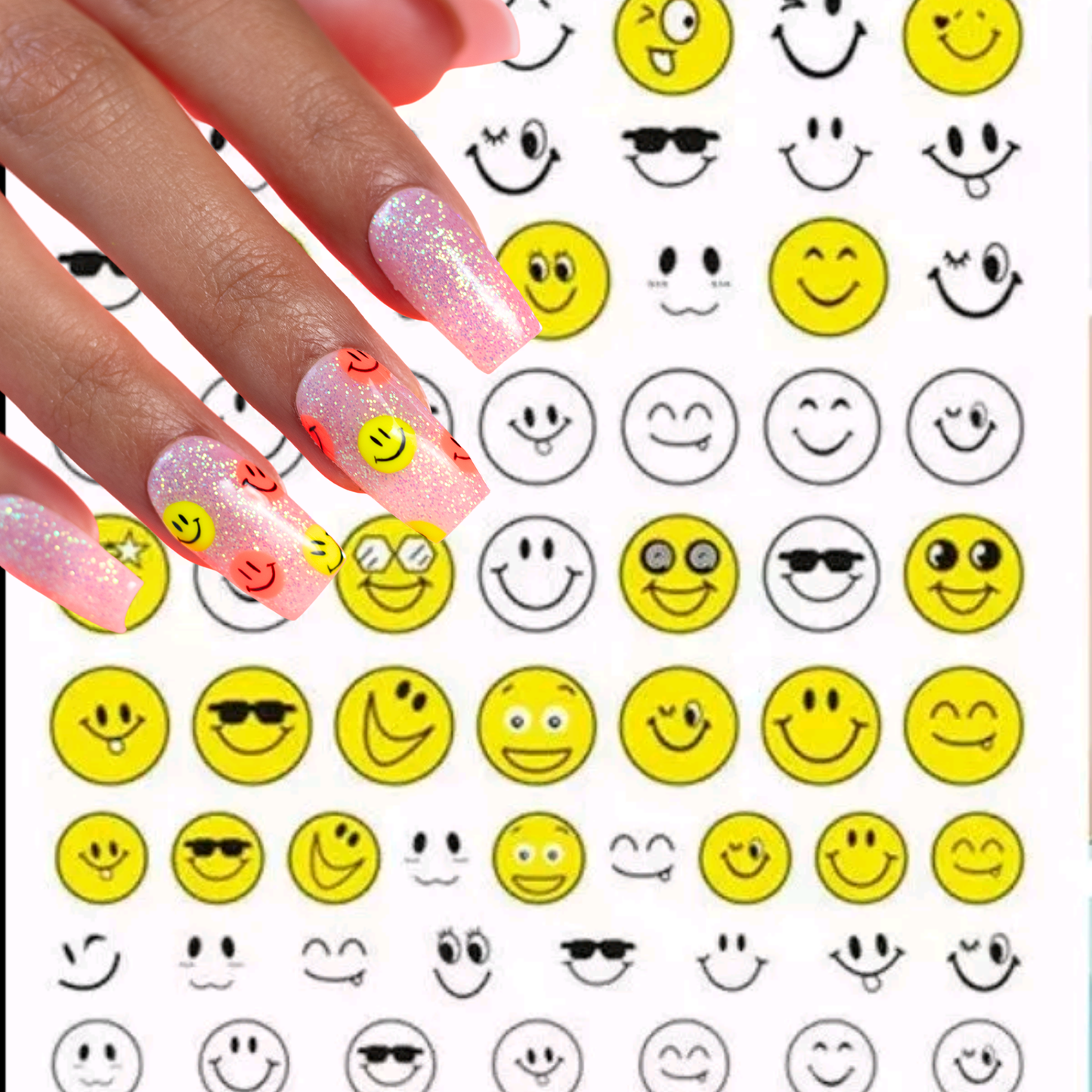 Nail Art 3D Decal Smile Stickers Yellow White Smiles, Tools Nail Decoration Accessories