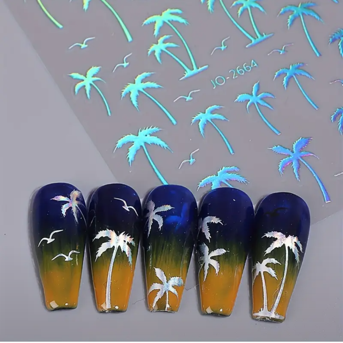 3D Palm Tree Nail Stickers β Tropical Beach Nail Art Decals β Sunset & Summer Nail Design β Self-Adhesive, Multiple Colors