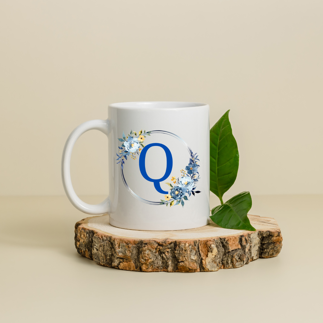 Floral Letter Mug A-Z - Personalized Monogram Coffee Cup, Gift Mug, Girlfriend Boyfriend Gift, Artisan Handmade Coffee Cup, Gifts Personalized Coffee Mug, Mug for Men Women, mug gift for her best friend tumbler