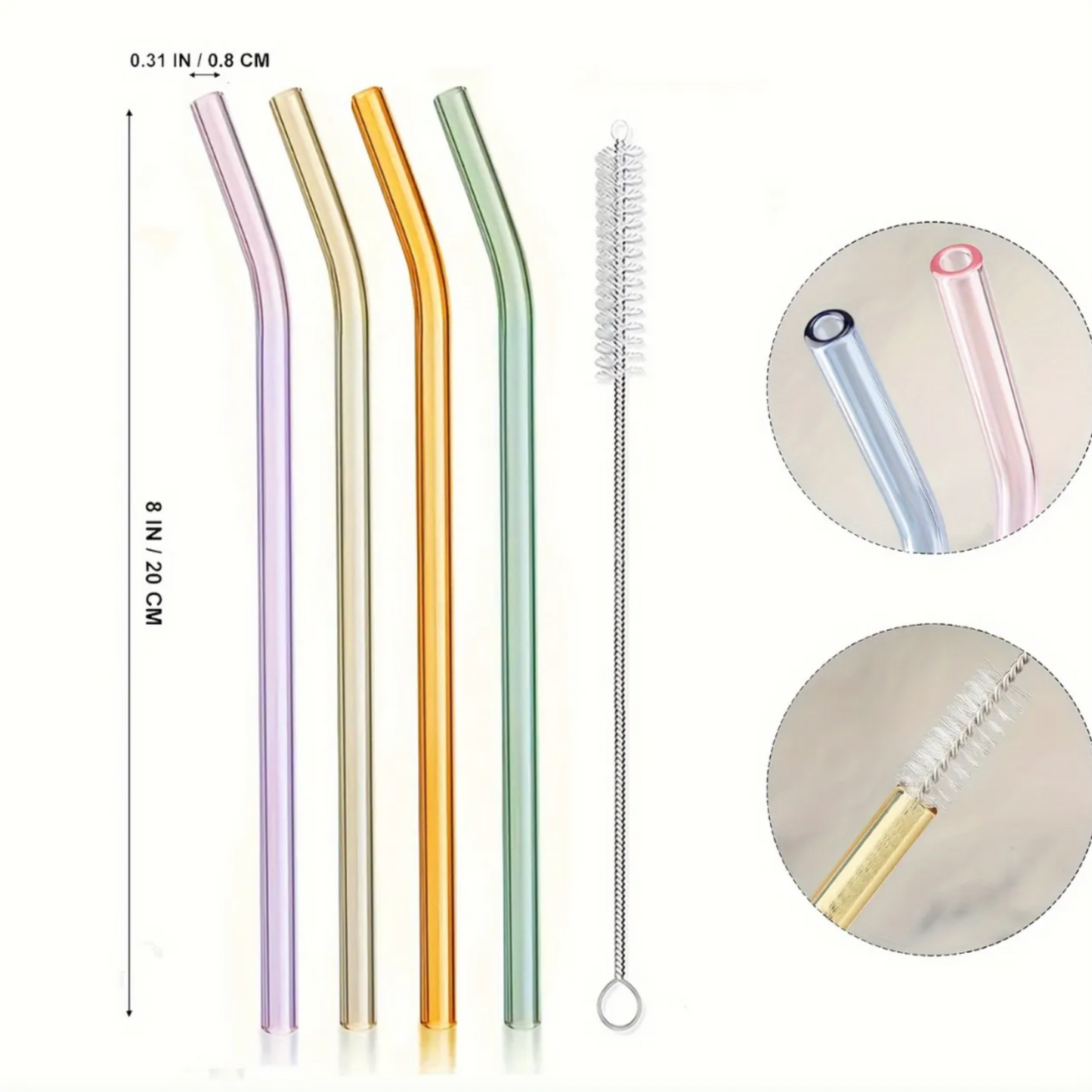 1 Set (4 Straws + 1 Brush) Colorful Glass Straws
