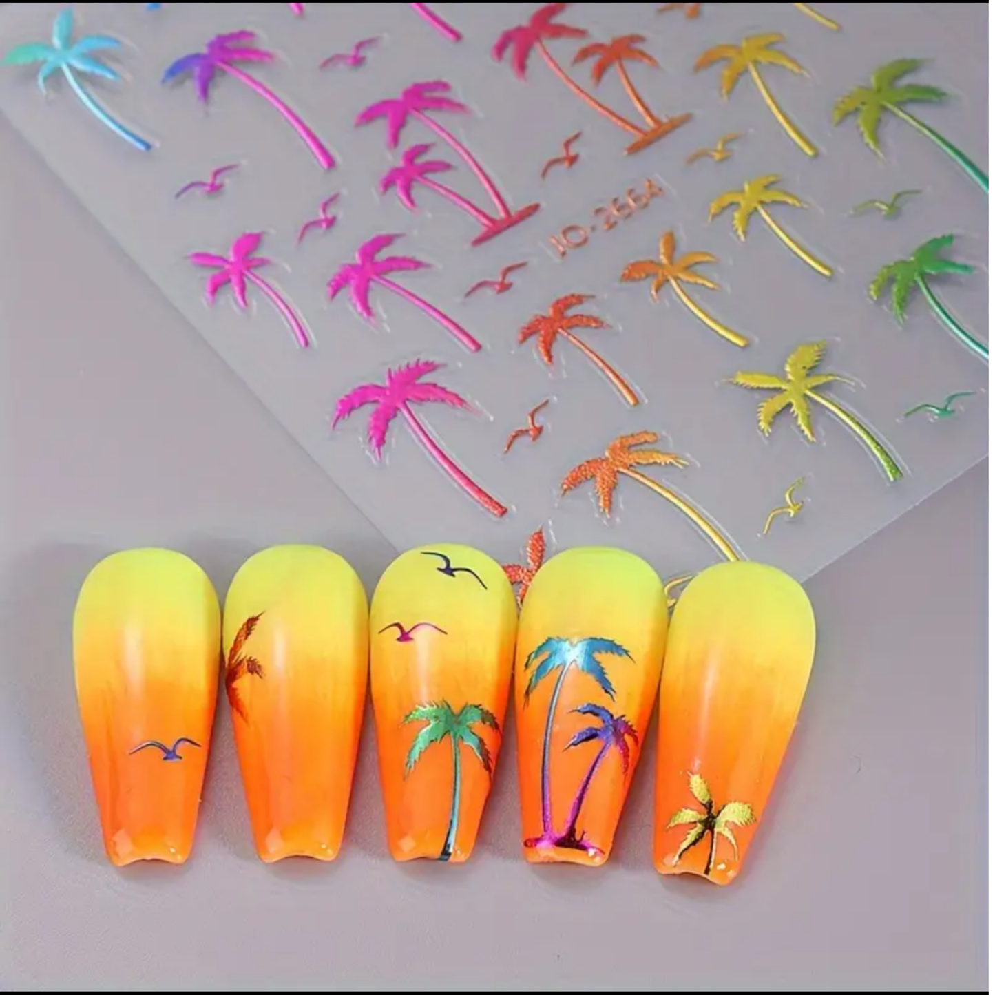 3D Palm Tree Nail Stickers β Tropical Beach Nail Art Decals β Sunset & Summer Nail Design β Self-Adhesive, Multiple Colors