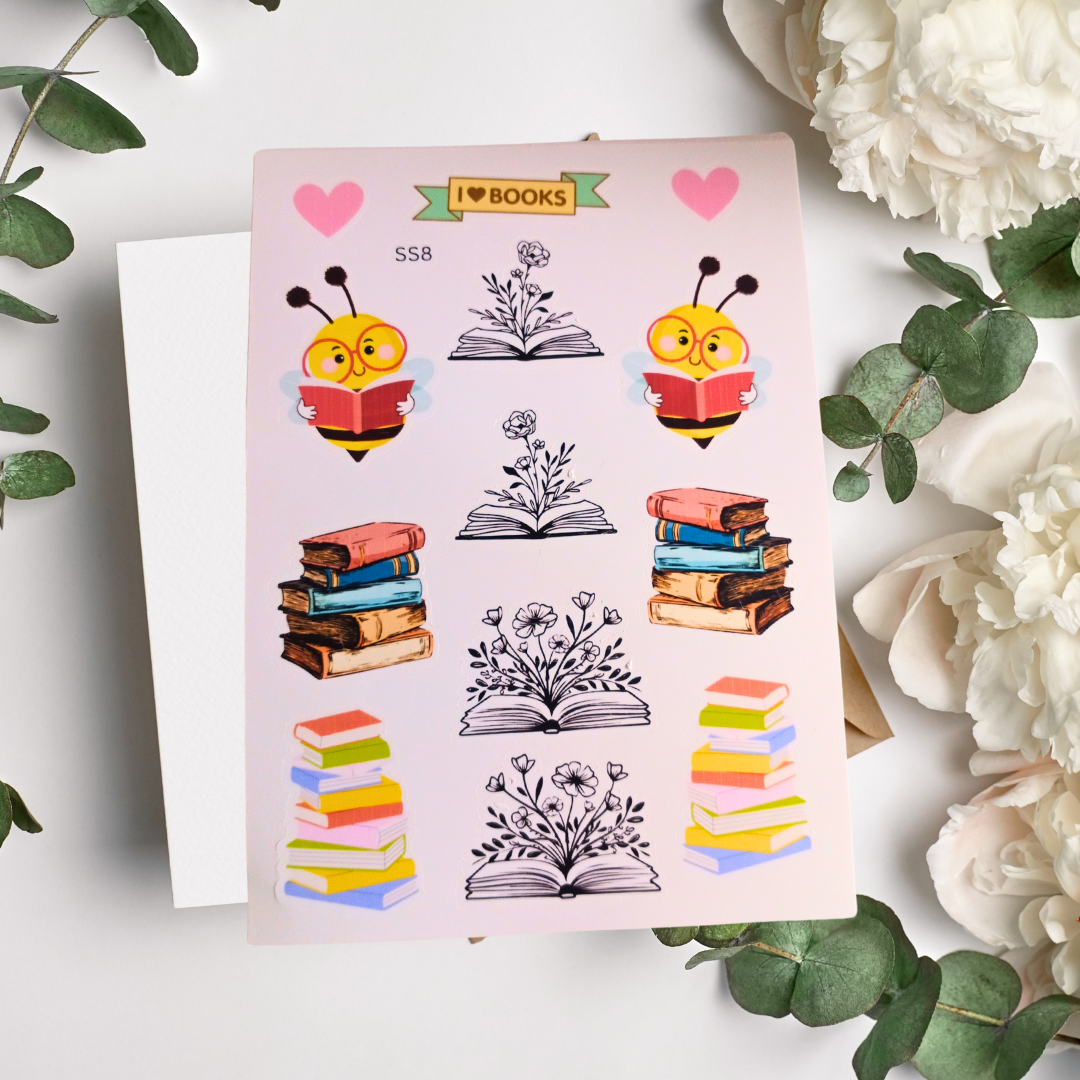 I Love Books Handmade School & Book-Themed Vinyl Sticker Sheets
