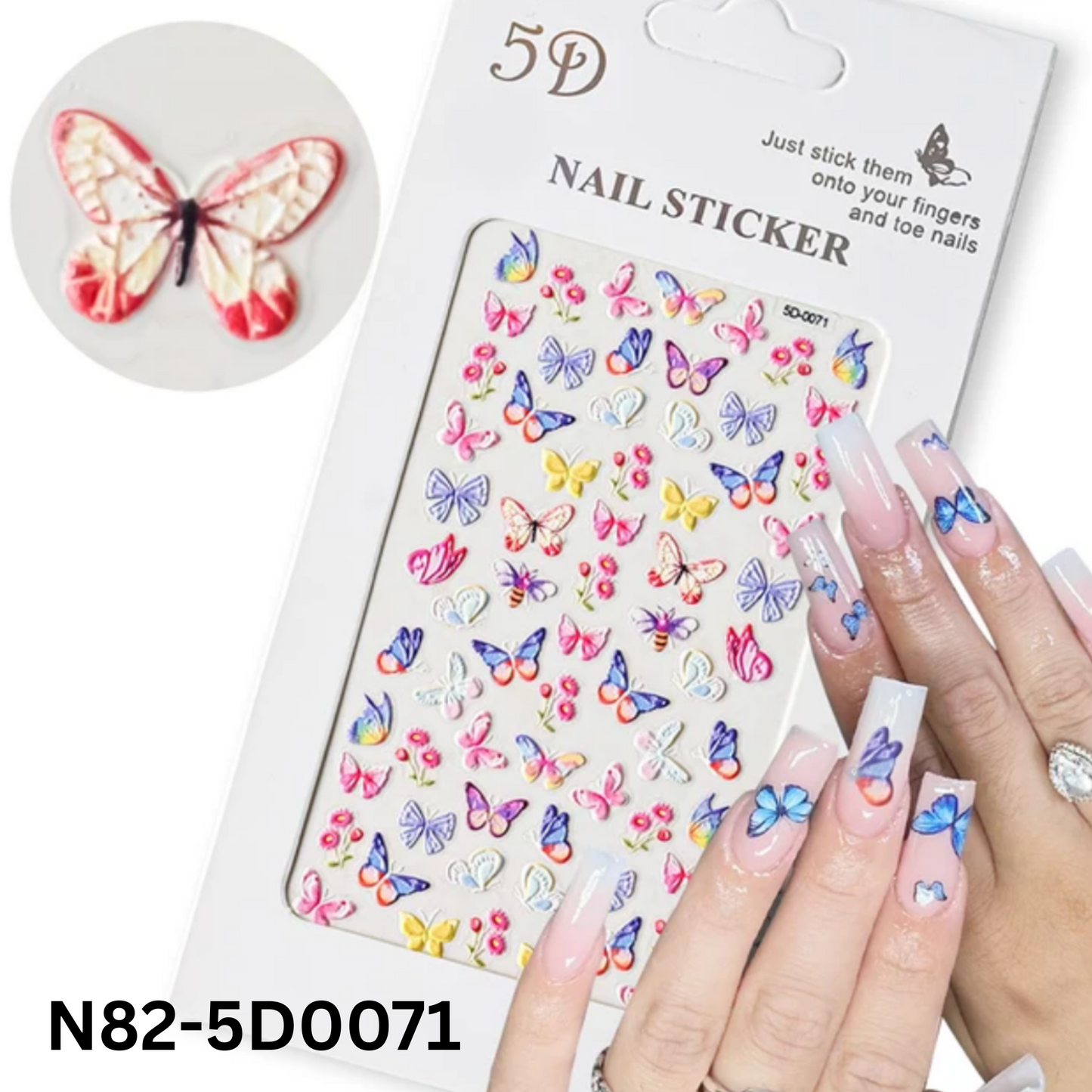 5D Butterfly Nail Art Stickers, Flowers Nail Stickers Colorful Floral Acrylic Gel Nail Art