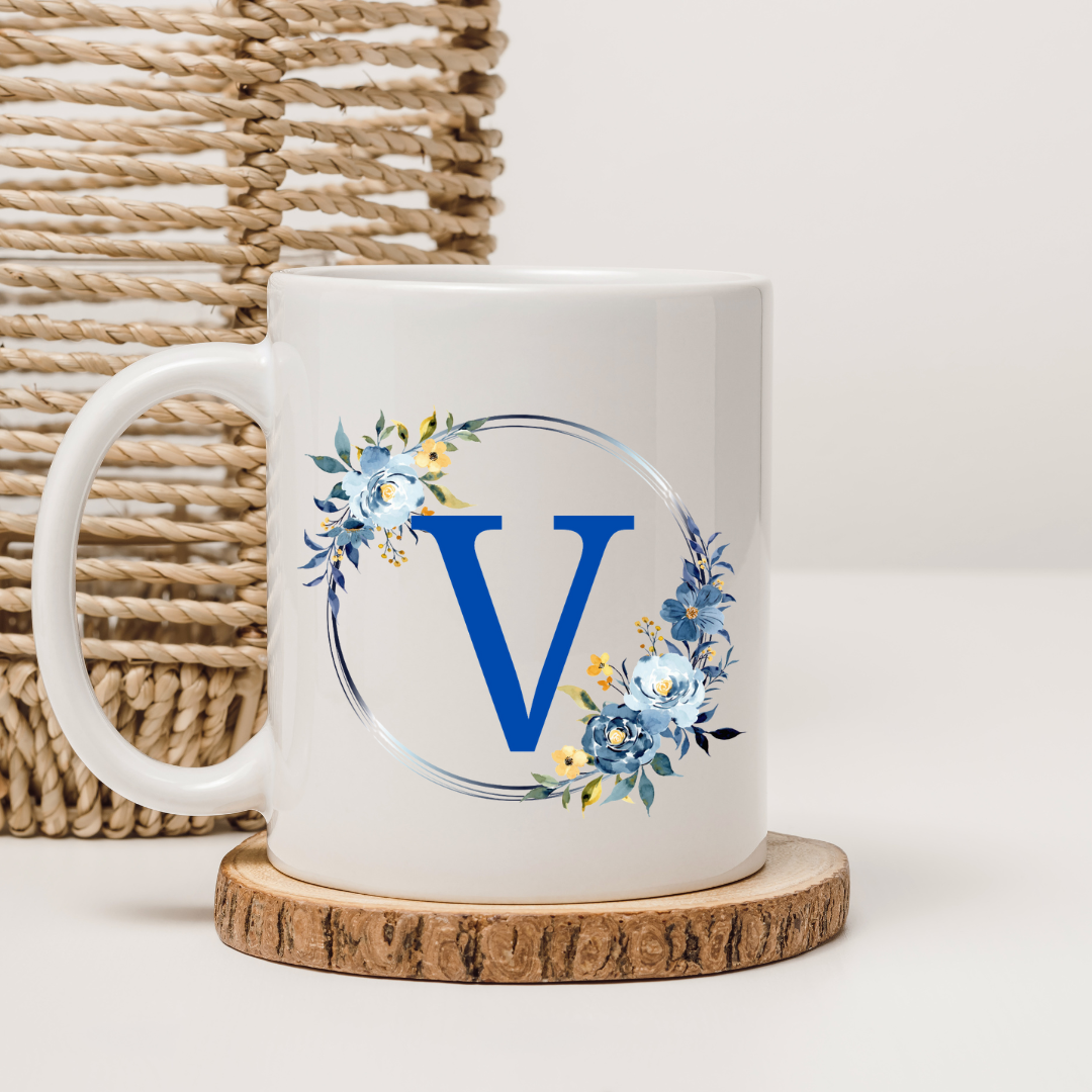 Floral Letter Mug A-Z - Personalized Monogram Coffee Cup, Gift Mug, Girlfriend Boyfriend Gift, Artisan Handmade Coffee Cup, Gifts Personalized Coffee Mug, Mug for Men Women, mug gift for her best friend tumbler
