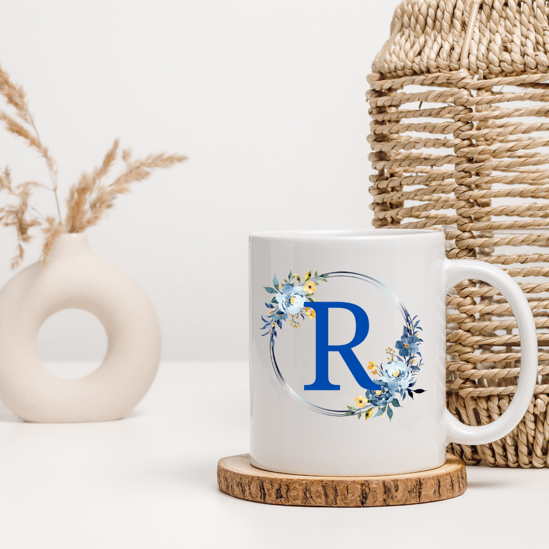 Floral Letter Mug A-Z - Personalized Monogram Coffee Cup, Gift Mug, Girlfriend Boyfriend Gift, Artisan Handmade Coffee Cup, Gifts Personalized Coffee Mug, Mug for Men Women, mug gift for her best friend tumbler