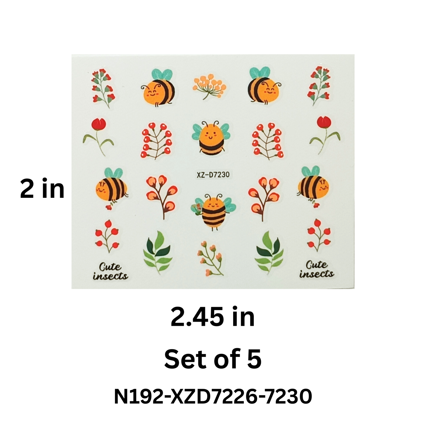 Set of 5 Insect & Butterfly Nail Art Stickers ā Easy to Apply & Long Lasting