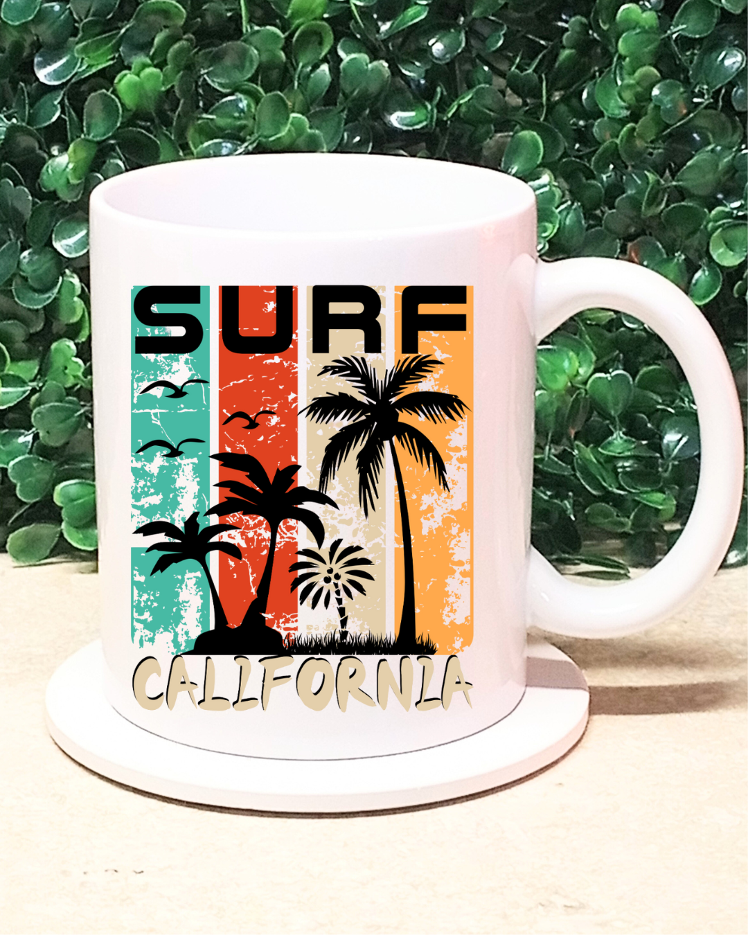 Cozy Mug Combo Surf California Ceramic Mug and Coaster Set
