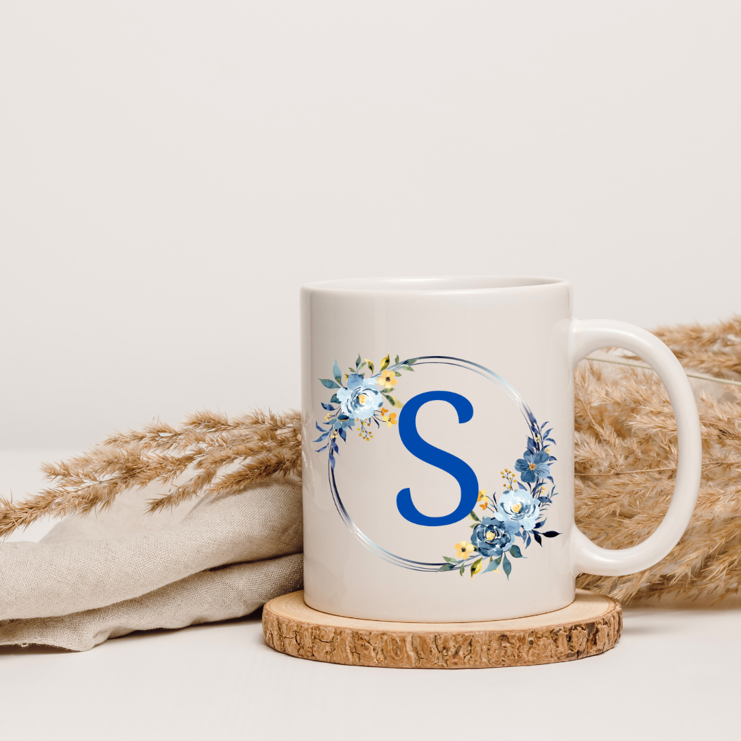 Floral Letter Mug A-Z - Personalized Monogram Coffee Cup, Gift Mug, Girlfriend Boyfriend Gift, Artisan Handmade Coffee Cup, Gifts Personalized Coffee Mug, Mug for Men Women, mug gift for her best friend tumbler