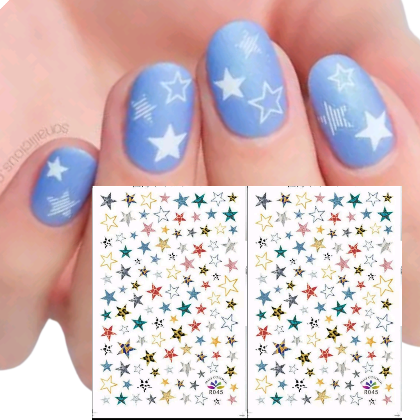 Stars Nails 3D Sticker Multicolor color, Nail Art Sticker Acrylic, Dipping, Gel X, Gel Manicure Pedicure