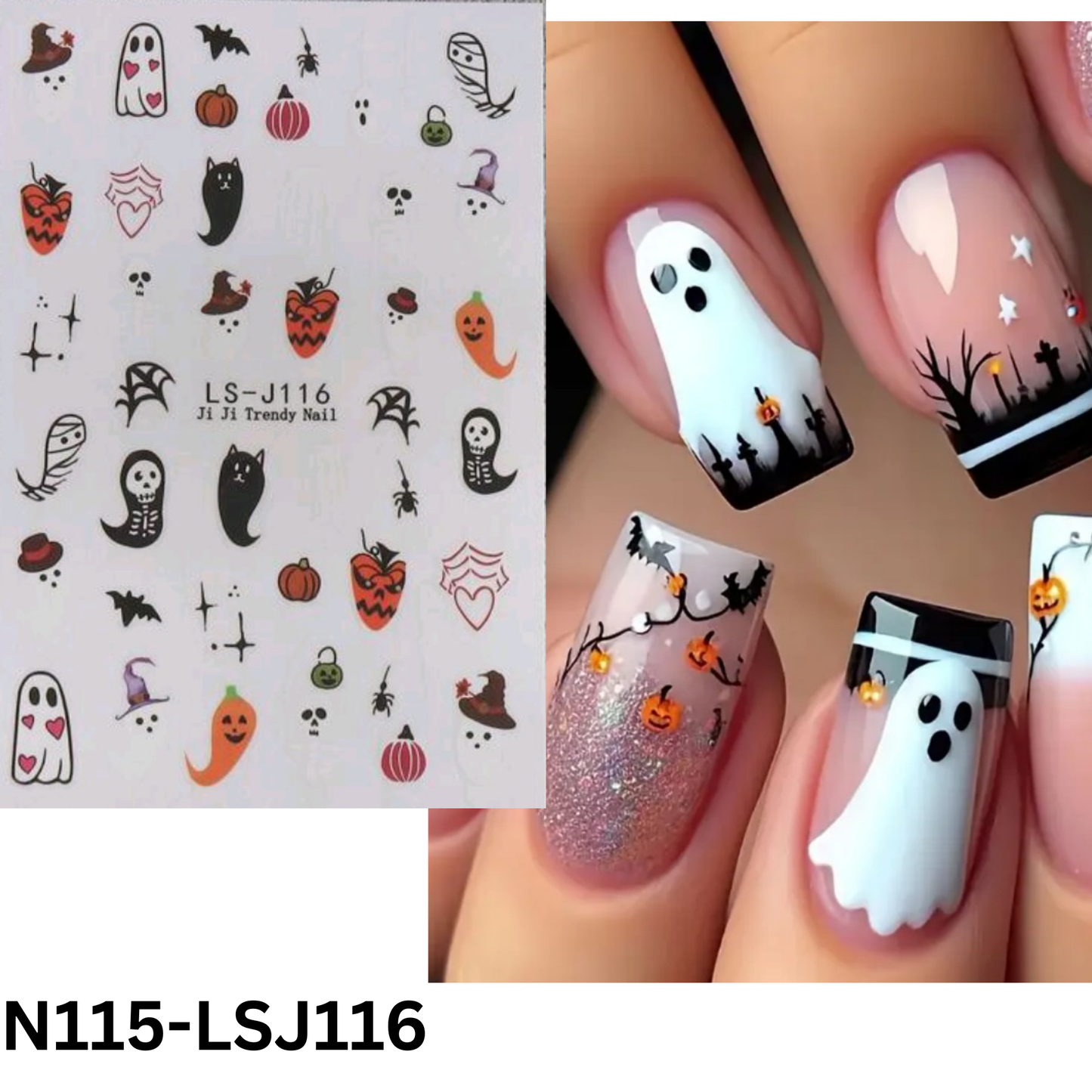 Halloween 3D Nail Stickers β Spooky Ghost Pumpkin Bat Nail Art Decals for DIY Manicure
