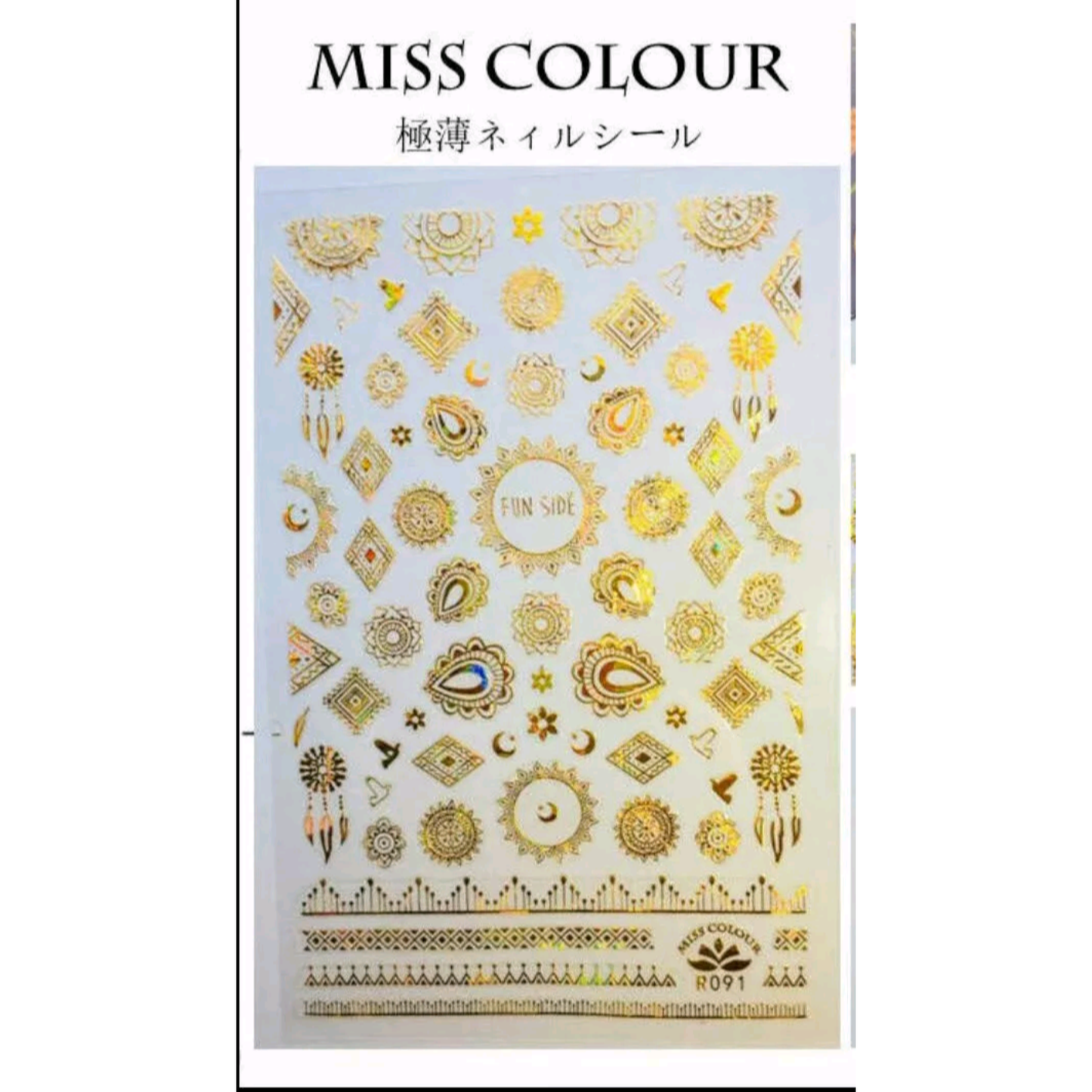 3D Nail Art Stickers Gold Boho Sun & Moon Design Decals
