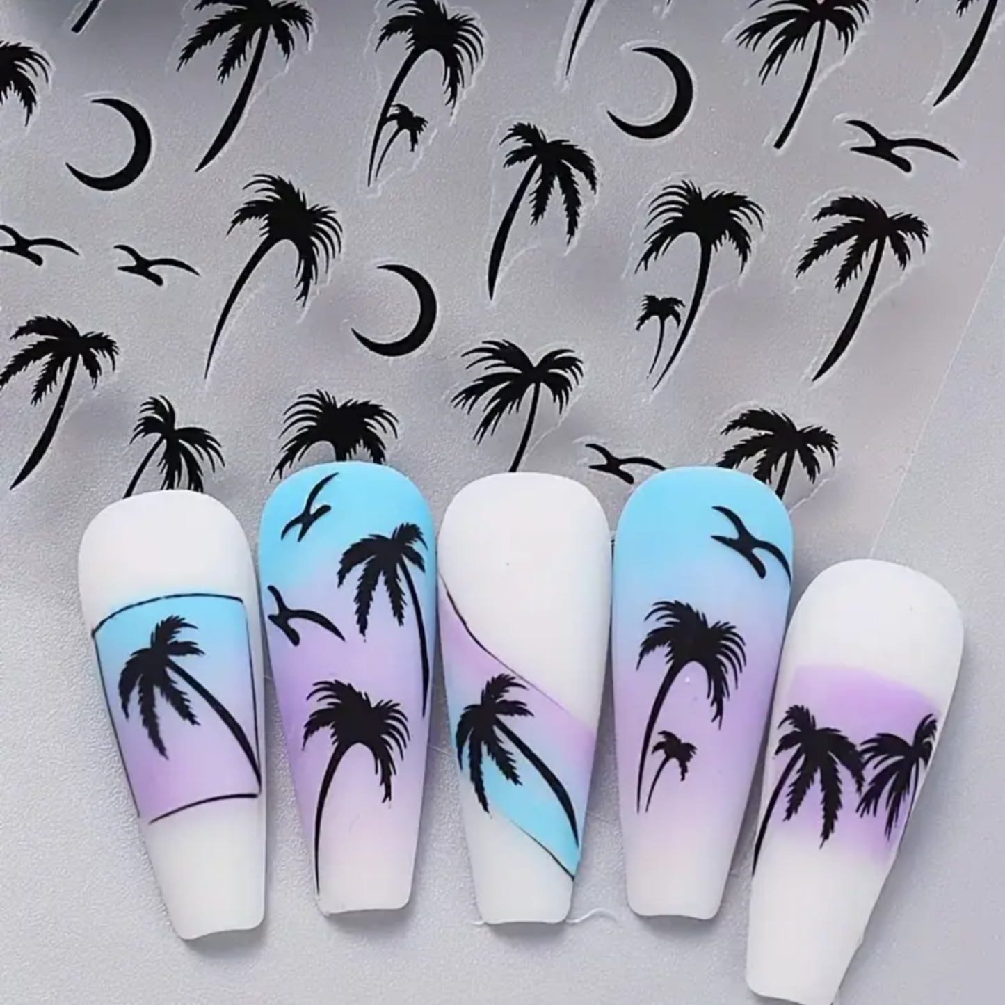 3D Palm Tree Nail Stickers β Tropical Beach Nail Art Decals β Sunset & Summer Nail Design β Self-Adhesive, Multiple Colors