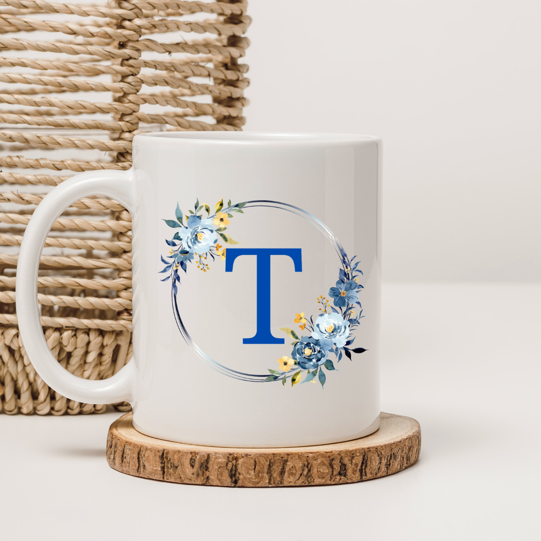 Floral Letter Mug A-Z - Personalized Monogram Coffee Cup, Gift Mug, Girlfriend Boyfriend Gift, Artisan Handmade Coffee Cup, Gifts Personalized Coffee Mug, Mug for Men Women, mug gift for her best friend tumbler