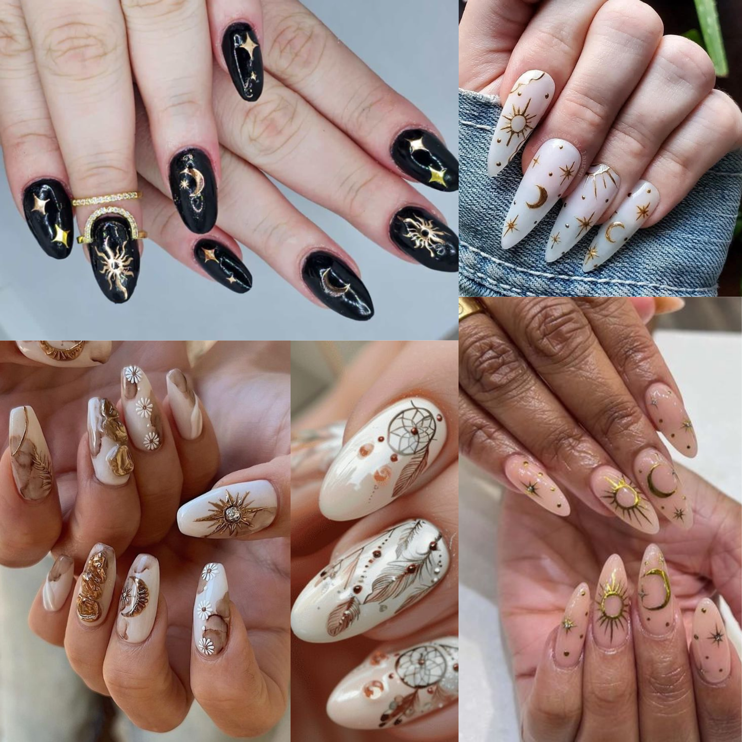 3D Nail Art Stickers Gold Boho Sun & Moon Design Decals