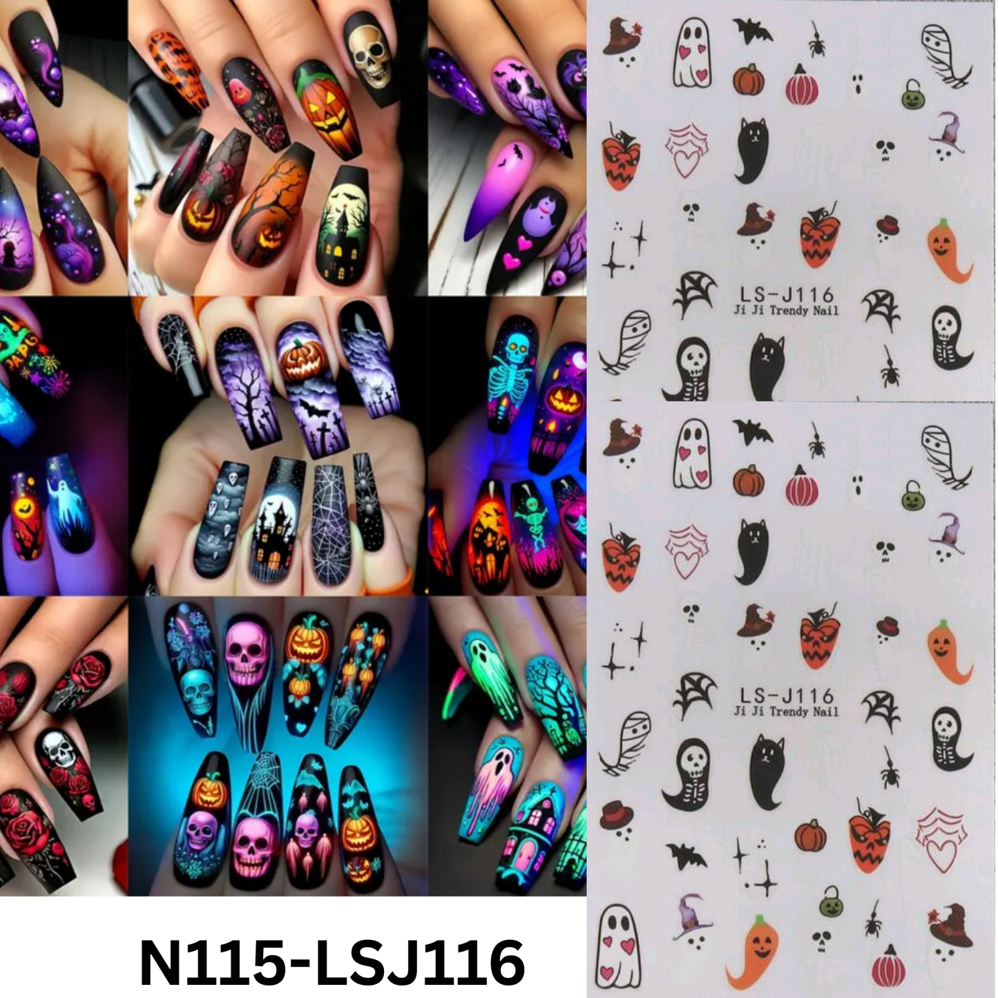 Halloween 3D Nail Stickers β Spooky Ghost Pumpkin Bat Nail Art Decals for DIY Manicure