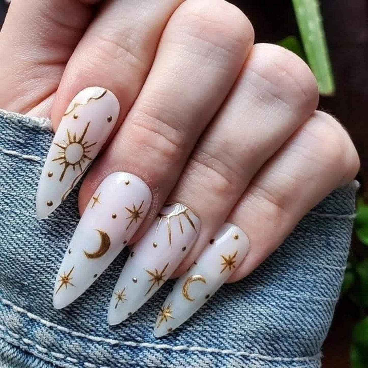 3D Nail Art Stickers Gold Boho Sun & Moon Design Decals