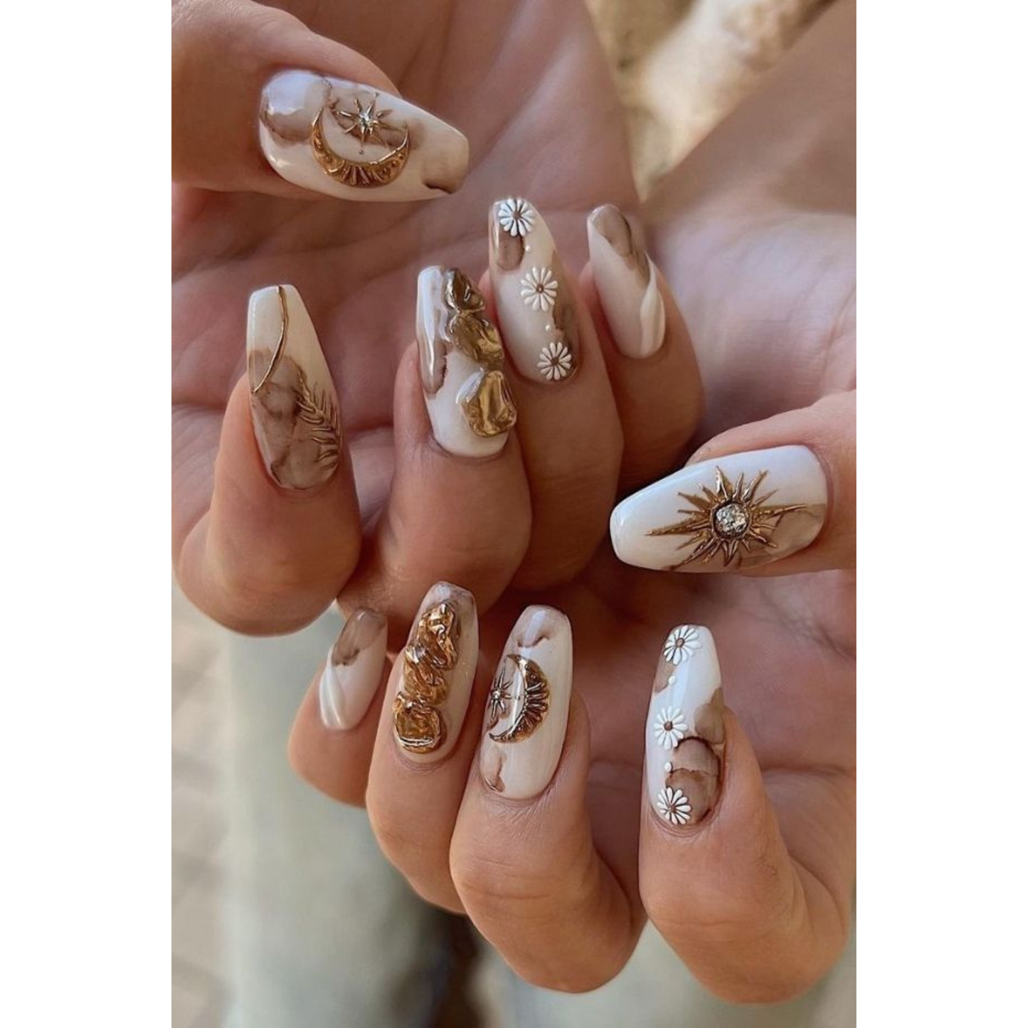3D Nail Art Stickers Gold Boho Sun & Moon Design Decals
