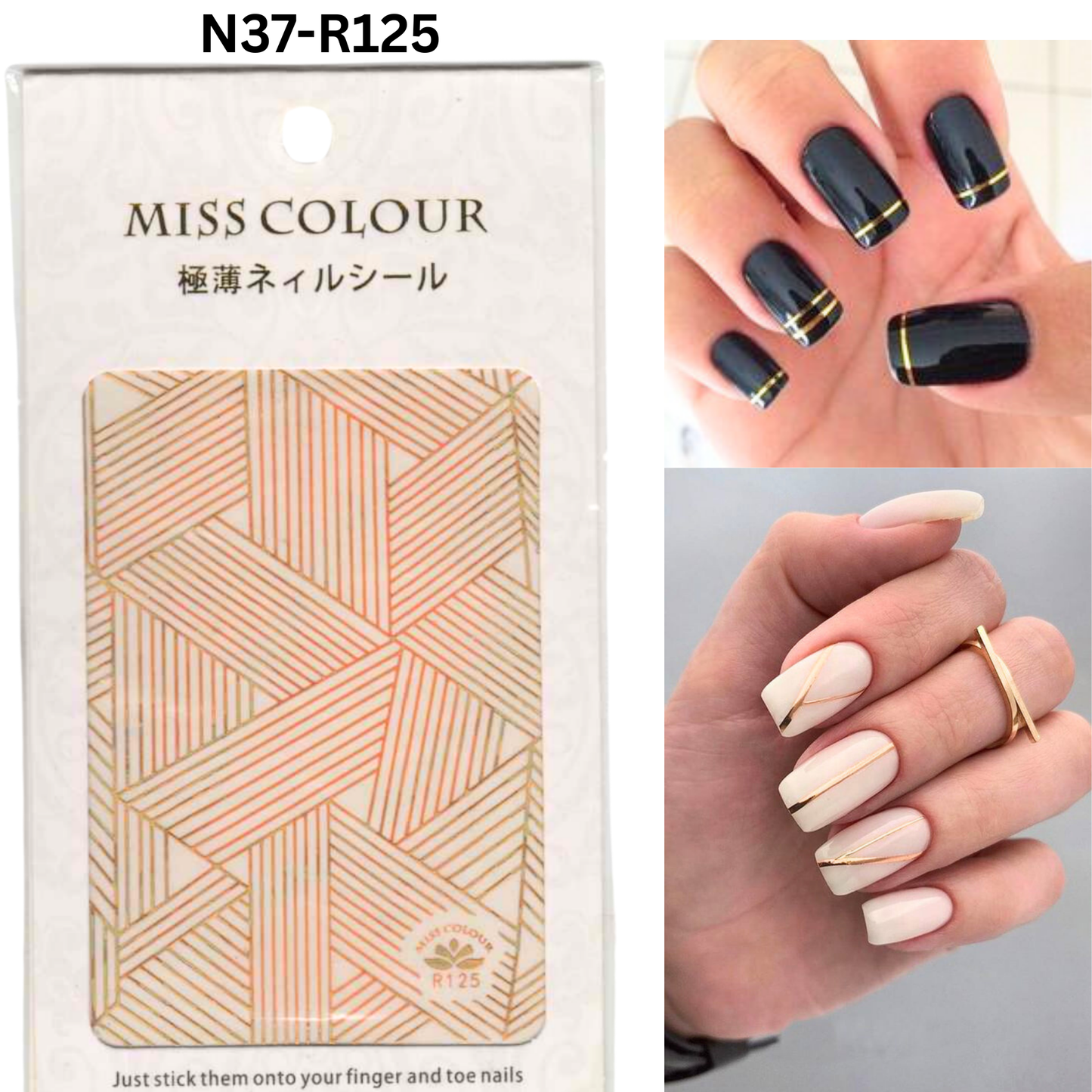 Golden Line Nail Stickers Decals 3D Nail Art Stickers with Golden Glossy Manicure Tips for Women