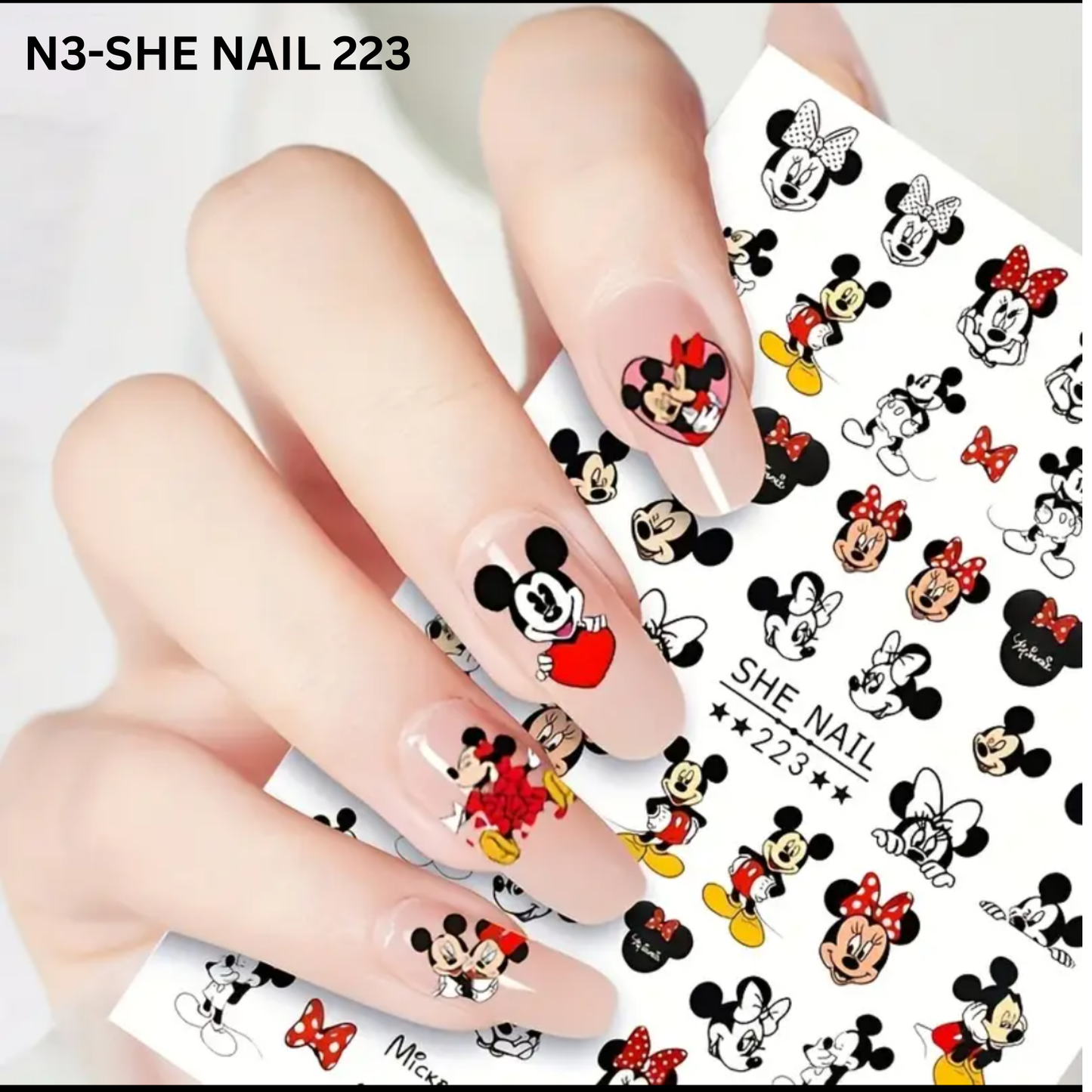 3D Cartoon Nail Stickers – Cute Mickey & Minnie Mouse Nail Art Decals – Self-Adhesive, Fun & Playful Design
