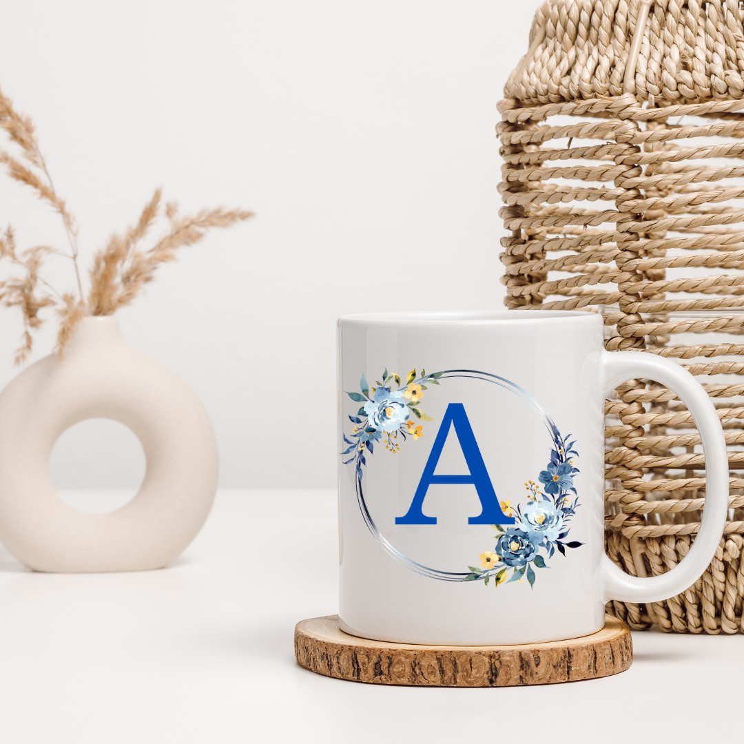 Floral Letter Mug A-Z - Personalized Monogram Coffee Cup, Gift Mug, Girlfriend Boyfriend Gift, Artisan Handmade Coffee Cup, Gifts Personalized Coffee Mug, Mug for Men Women, mug gift for her best friend tumbler
