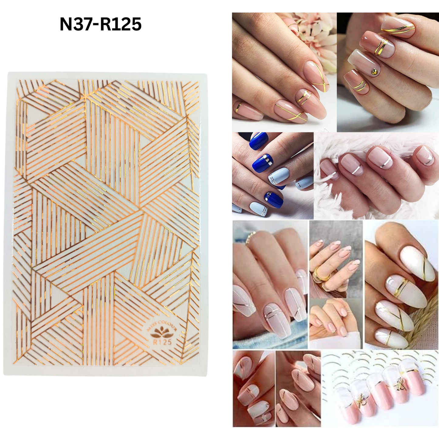 Golden Line Nail Stickers Decals 3D Nail Art Stickers with Golden Glossy Manicure Tips for Women