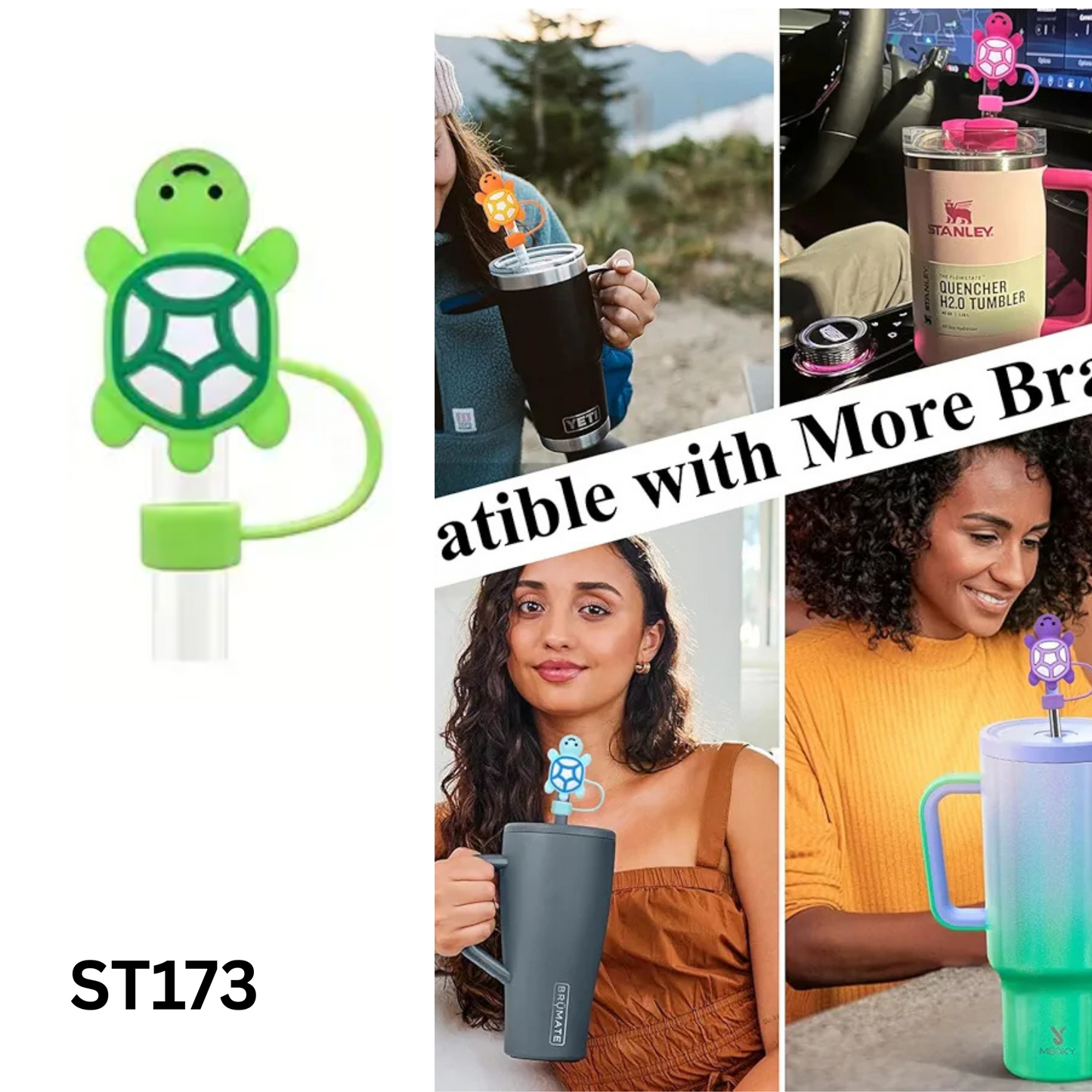 TURTLE STRAW TOPPER COVER 10MM ā Cute Silicone Turtle Cap for Tumbler Cups