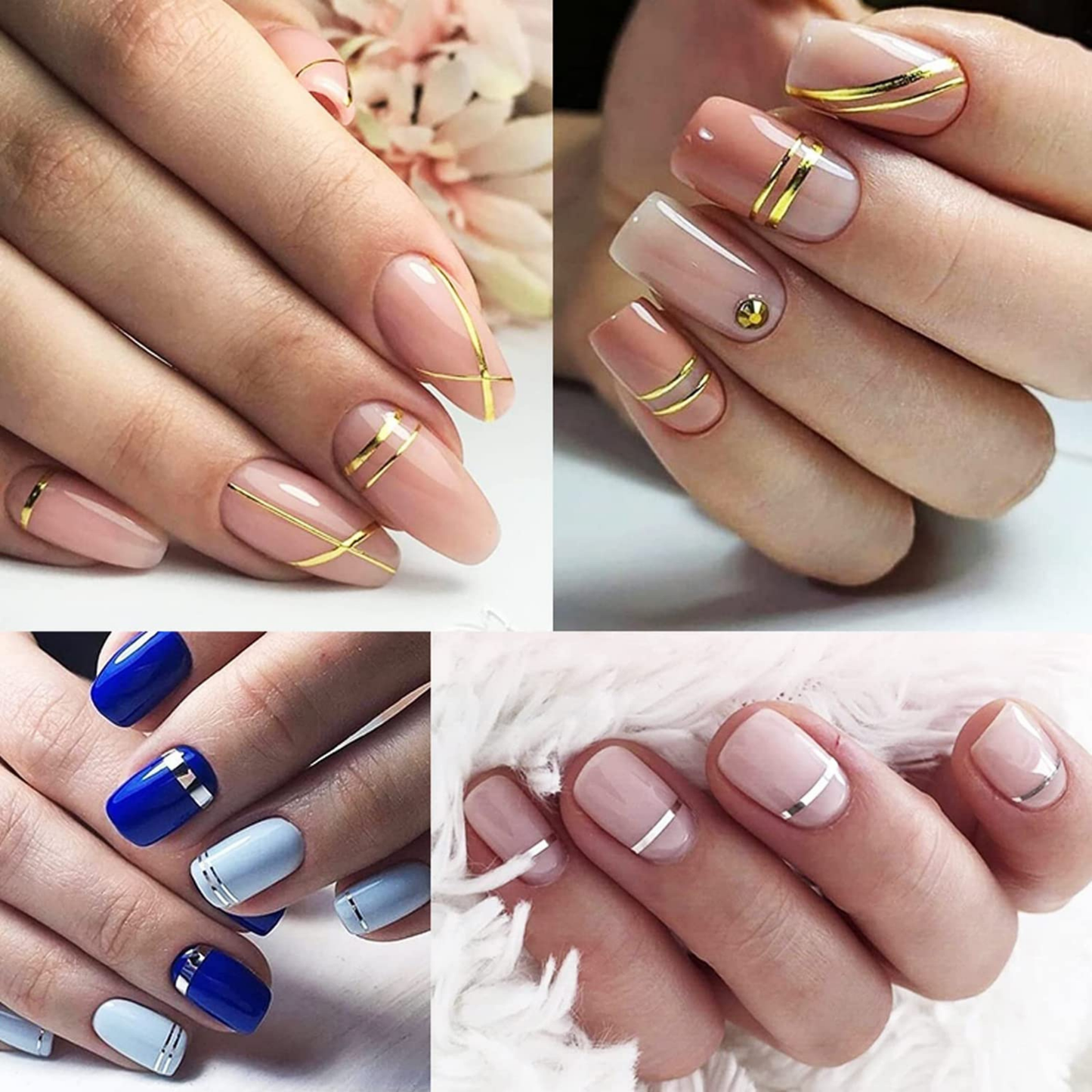 Golden Line Nail Stickers Decals 3D Nail Art Stickers with Golden Glossy Manicure Tips for Women