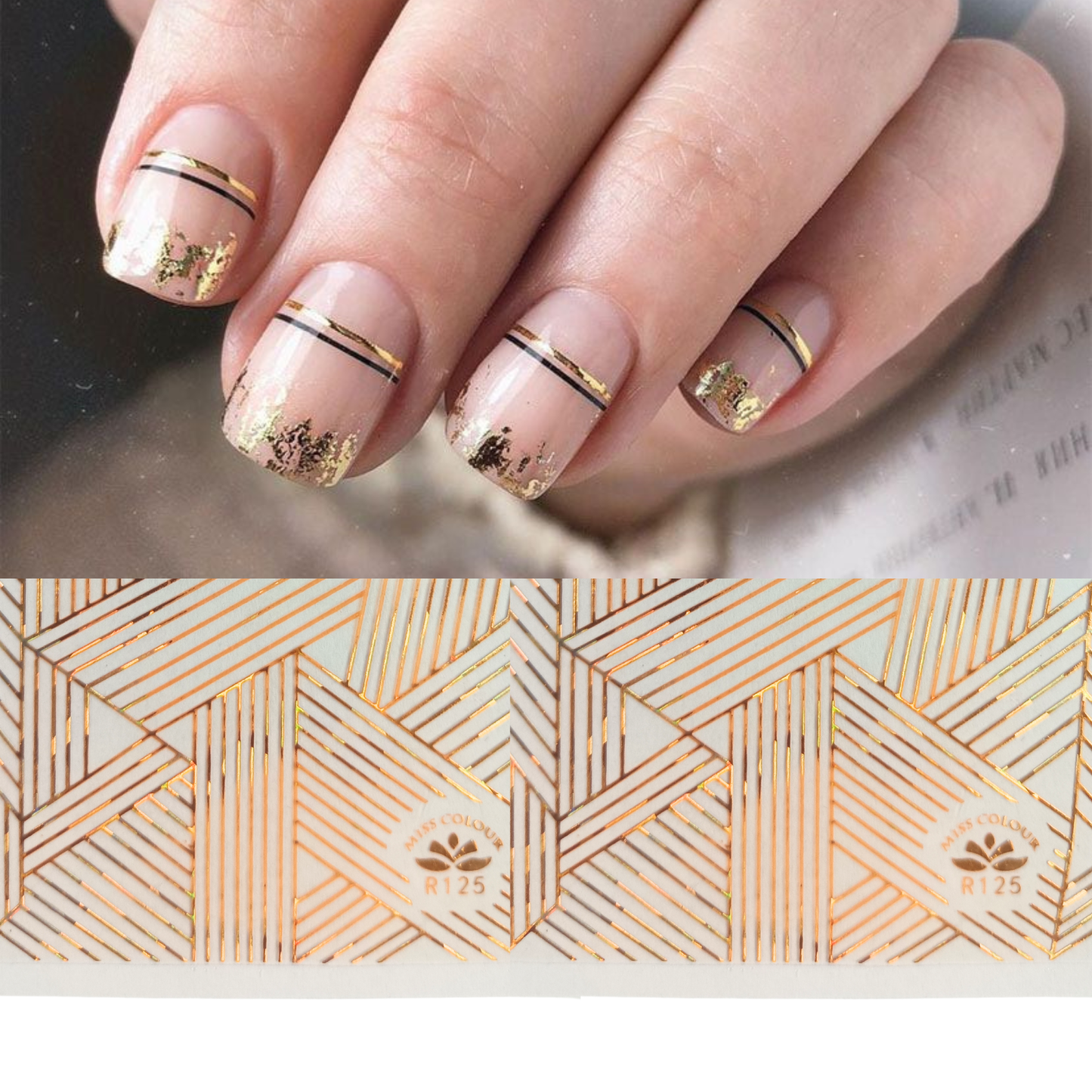 Golden Line Nail Stickers Decals 3D Nail Art Stickers with Golden Glossy Manicure Tips for Women