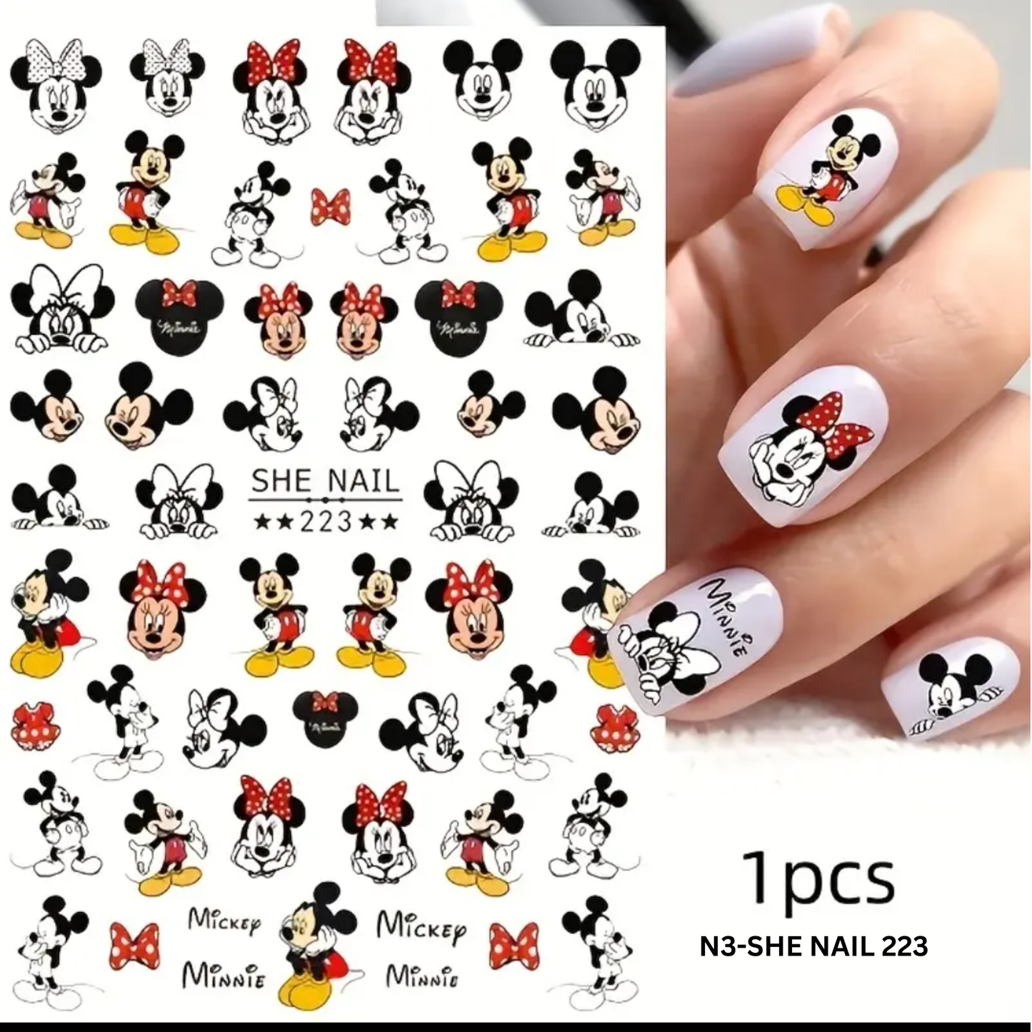 3D Cartoon Nail Stickers – Cute Mickey & Minnie Mouse Nail Art Decals – Self-Adhesive, Fun & Playful Design