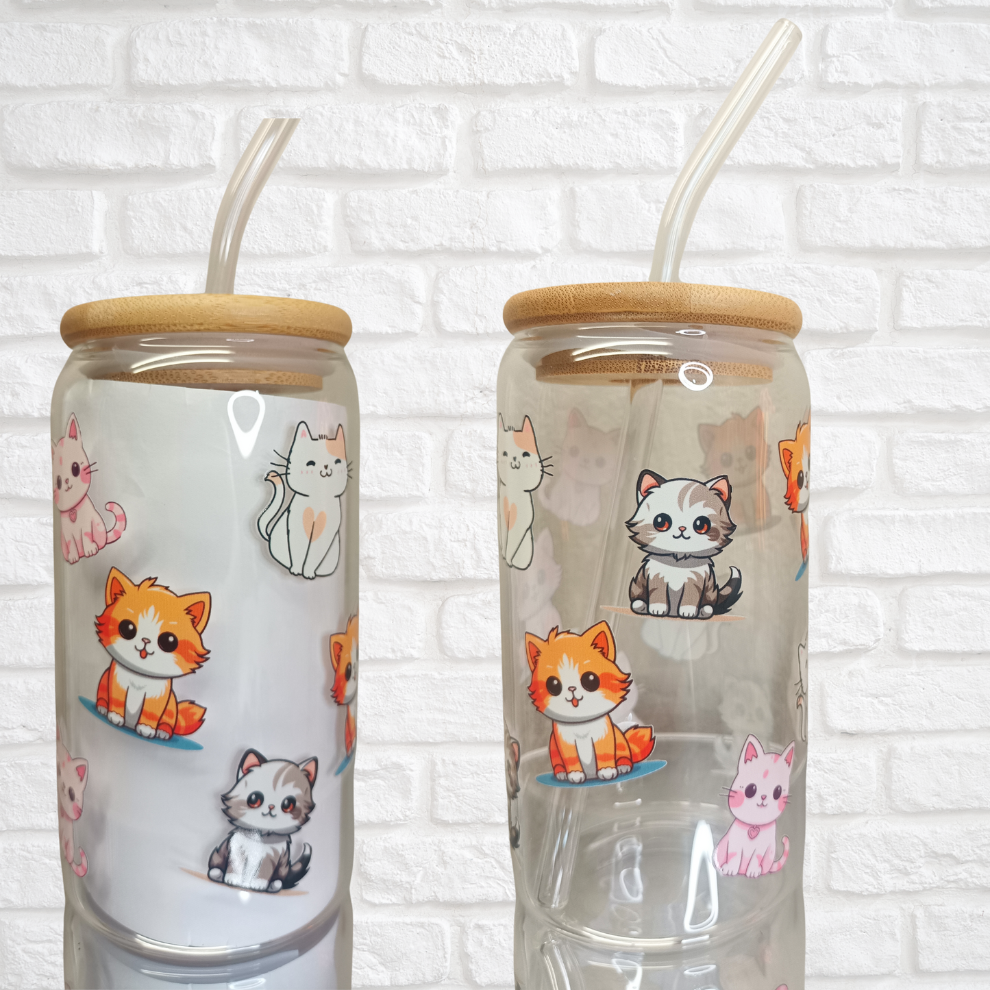 Cute Cats Glass Cup, Animal glass cup,Personalized Glass Cup 16oz & 20oz Tea, Coffee, Smoothie Glass, Perfect for Office, Party, Birthday