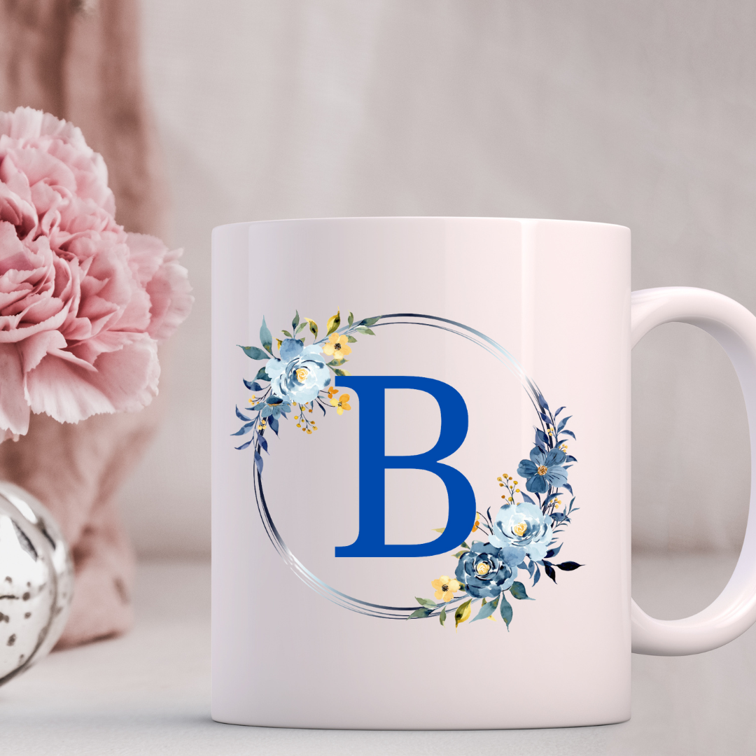 Floral Letter Mug A-Z - Personalized Monogram Coffee Cup, Gift Mug, Girlfriend Boyfriend Gift, Artisan Handmade Coffee Cup, Gifts Personalized Coffee Mug, Mug for Men Women, mug gift for her best friend tumbler