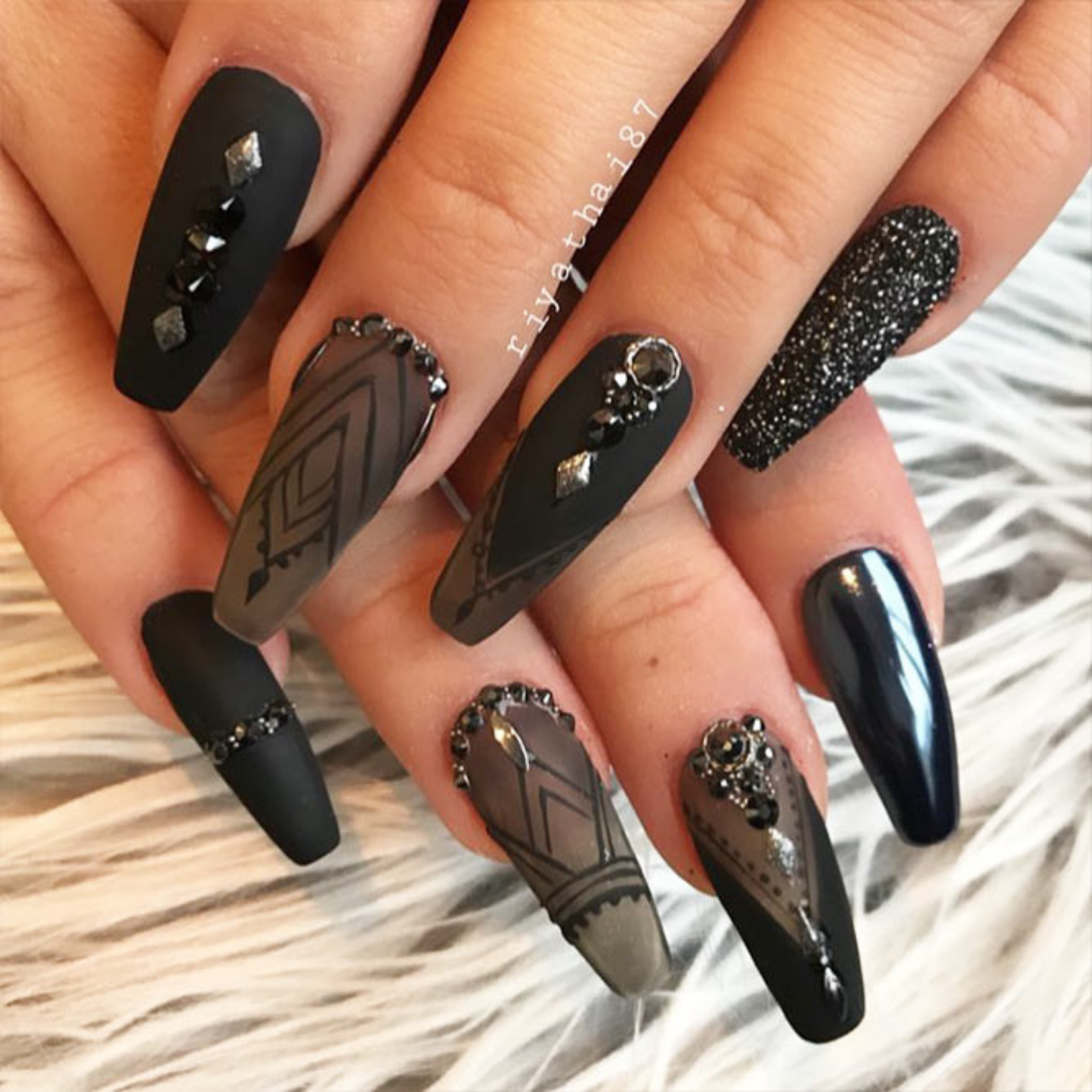 3D Nail Art Stickers Geometric & Script Design Decals (Gold, Black, White)