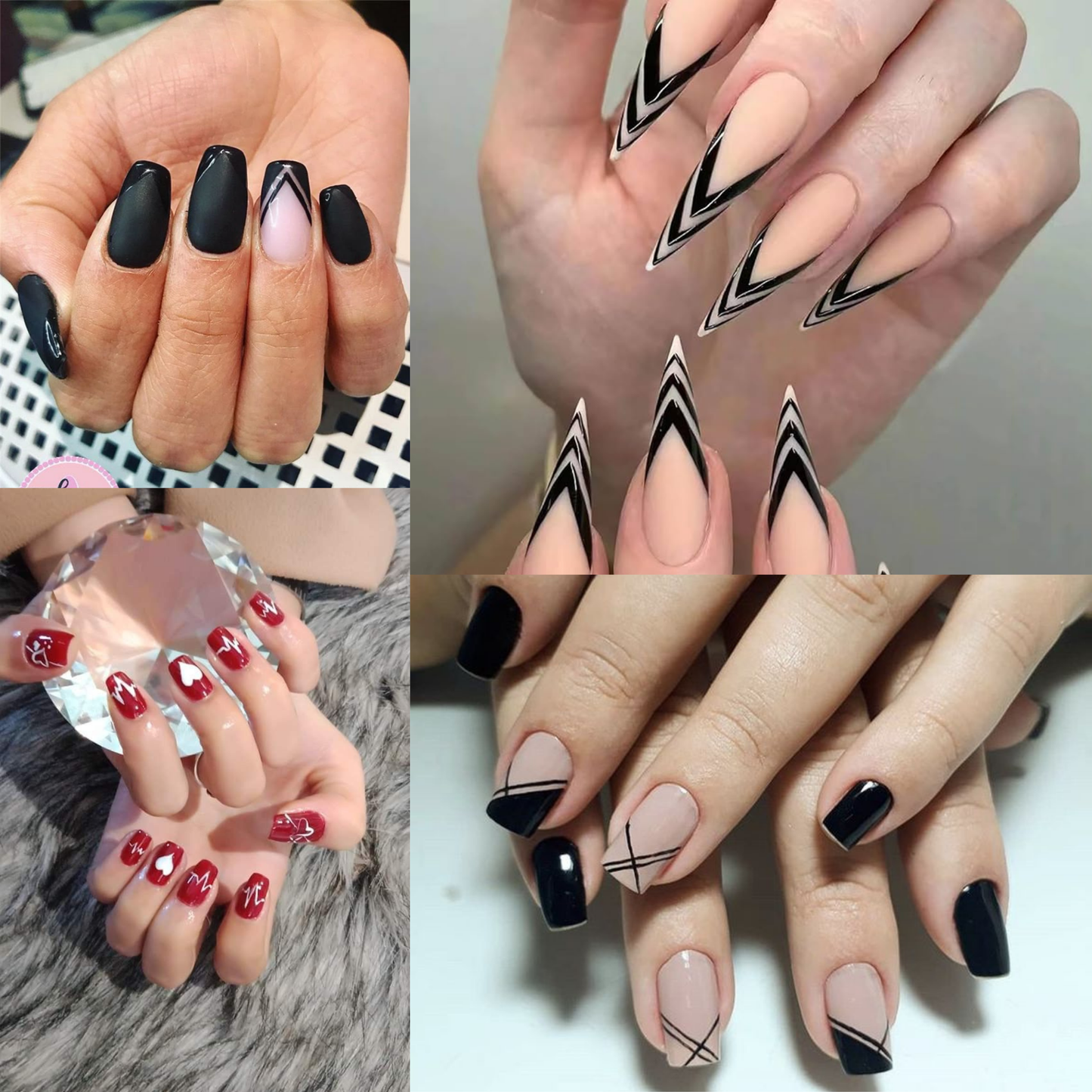 3D Nail Art Stickers Geometric & Script Design Decals (Gold, Black, White)