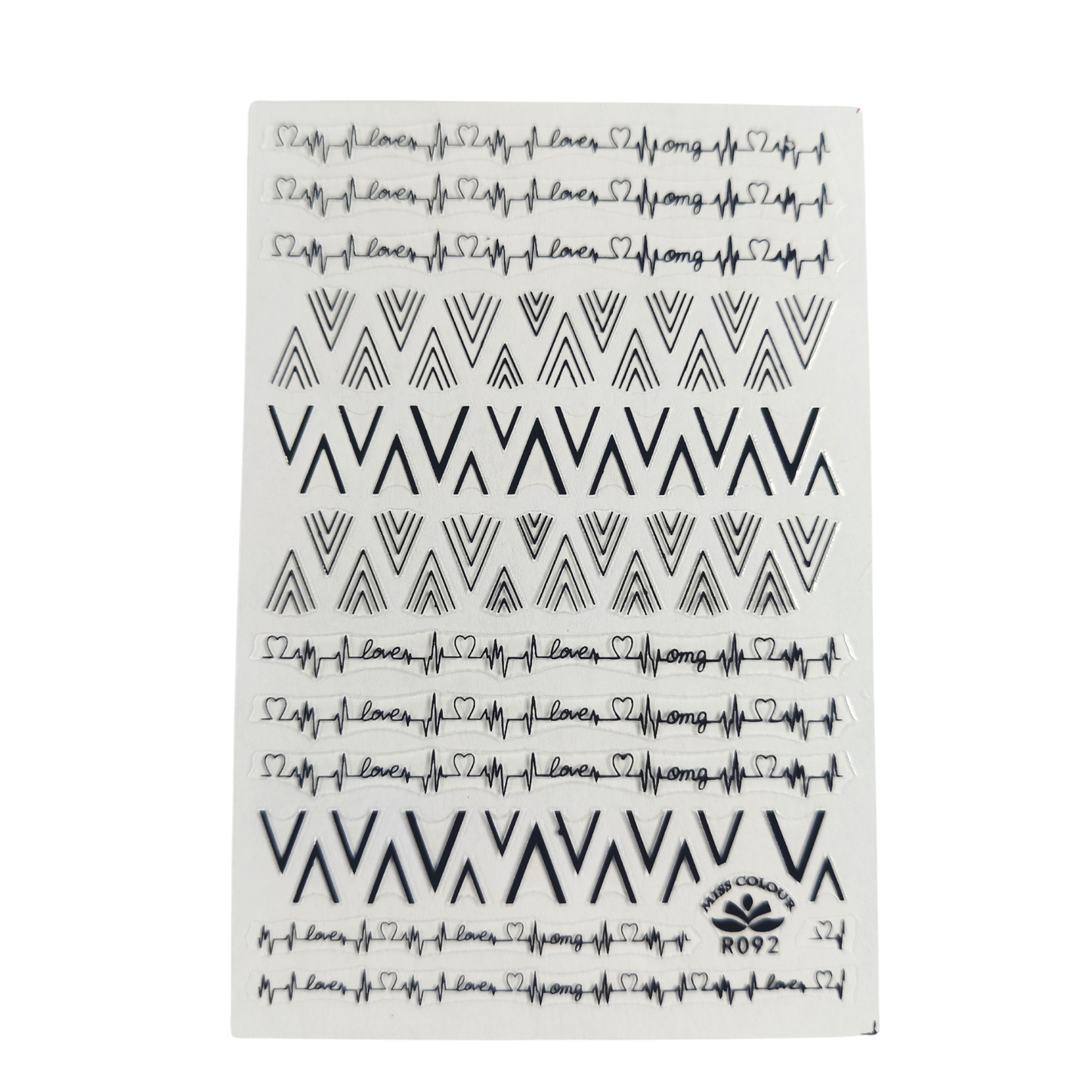 3D Nail Art Stickers Geometric & Script Design Decals (Gold, Black, White)