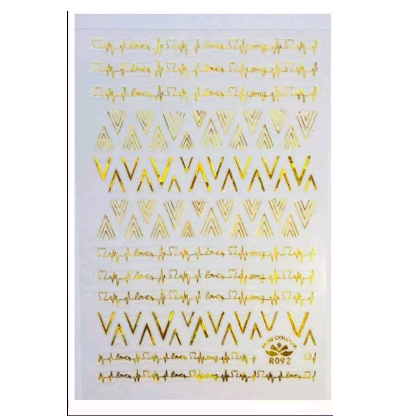 3D Nail Art Stickers Geometric & Script Design Decals (Gold, Black, White)