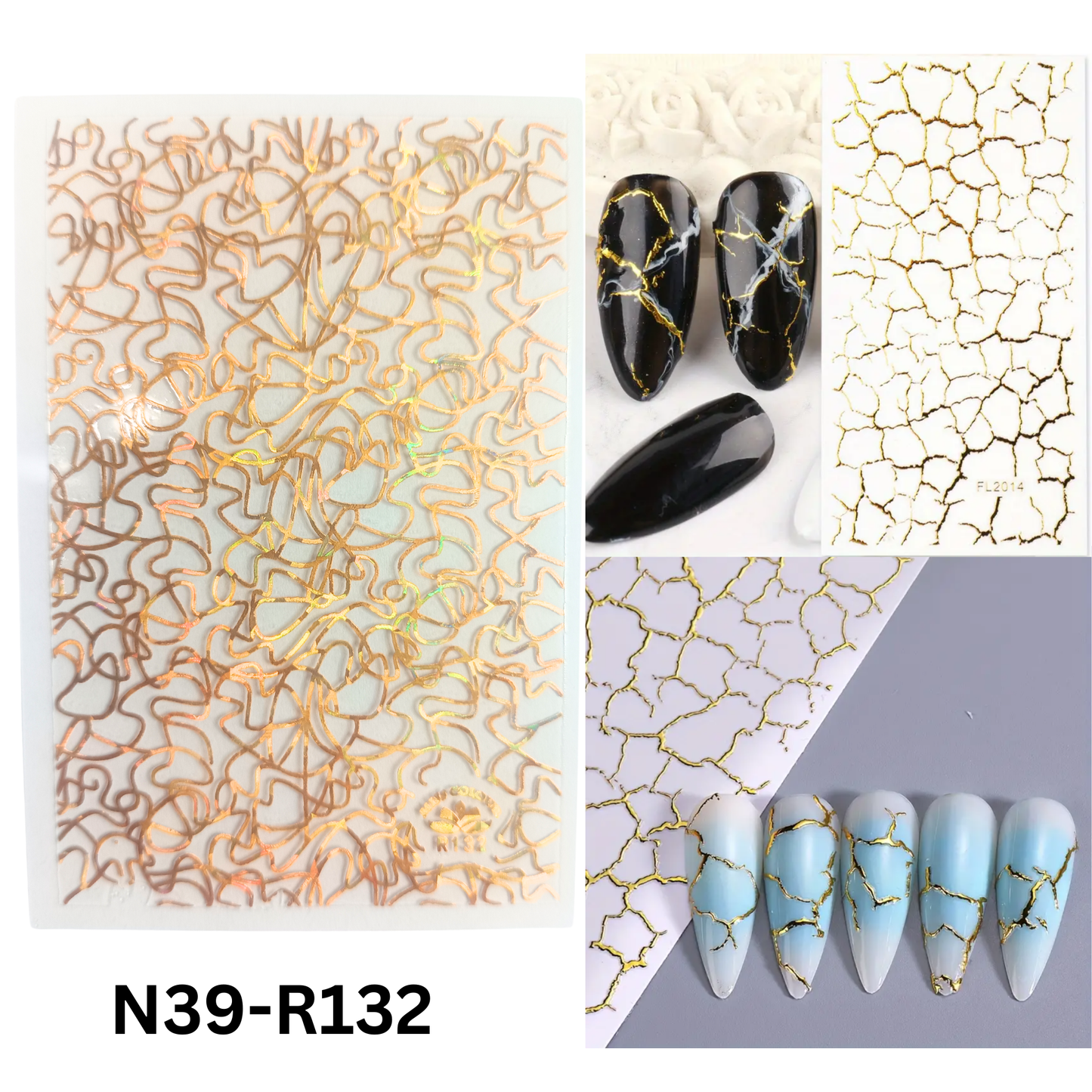 3D Nail Art Stickers, Gold Marble Crack Design Decals