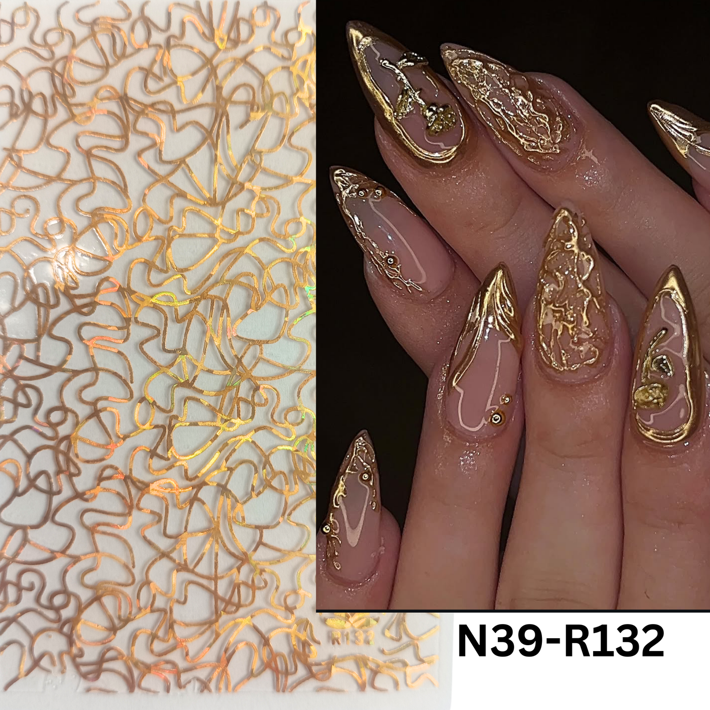 3D Nail Art Stickers, Gold Marble Crack Design Decals