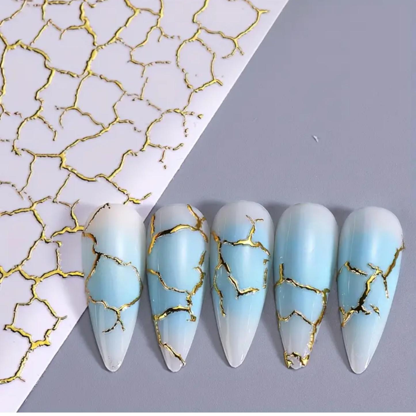 3D Nail Art Stickers, Gold Marble Crack Design Decals