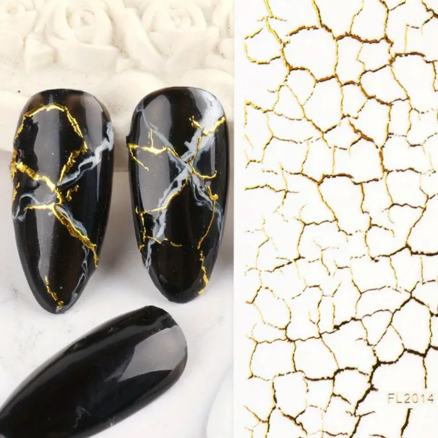 3D Nail Art Stickers, Gold Marble Crack Design Decals