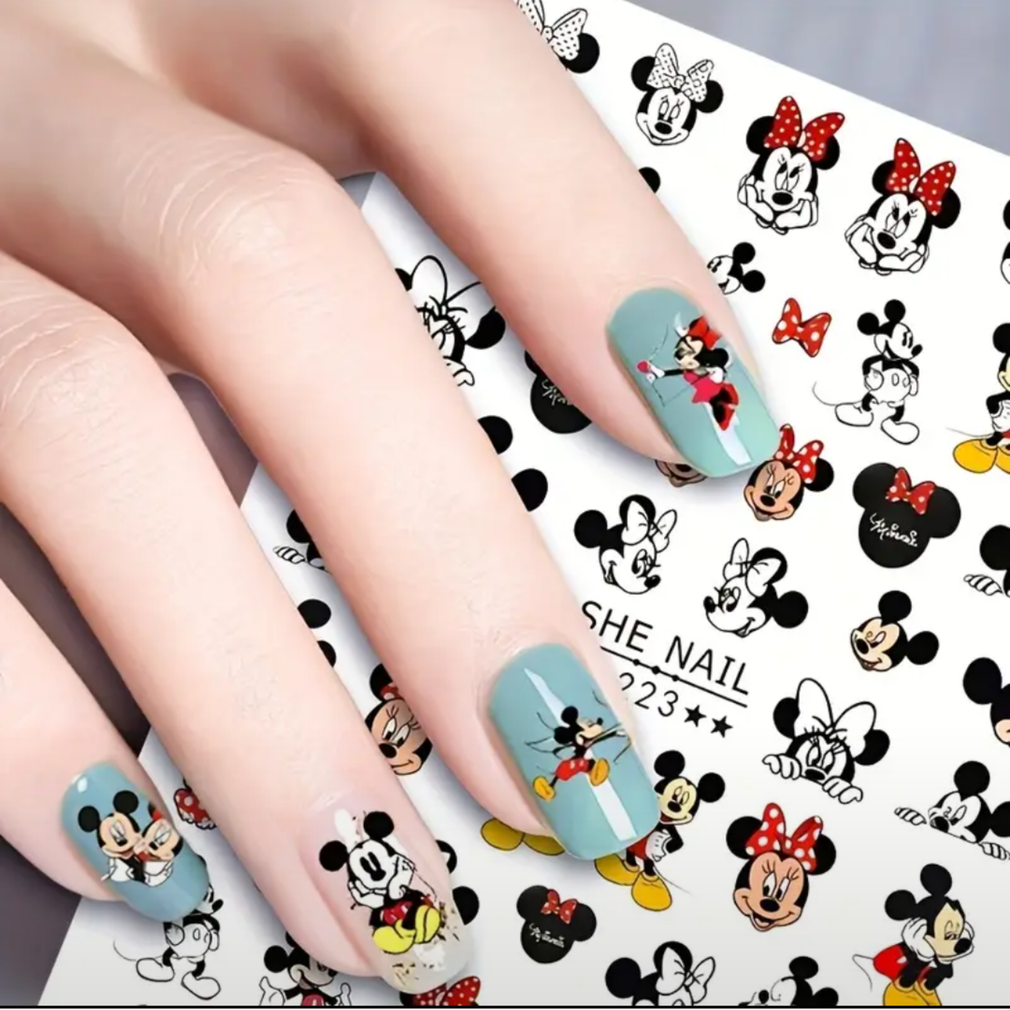 3D Cartoon Nail Stickers – Cute Mickey & Minnie Mouse Nail Art Decals – Self-Adhesive, Fun & Playful Design